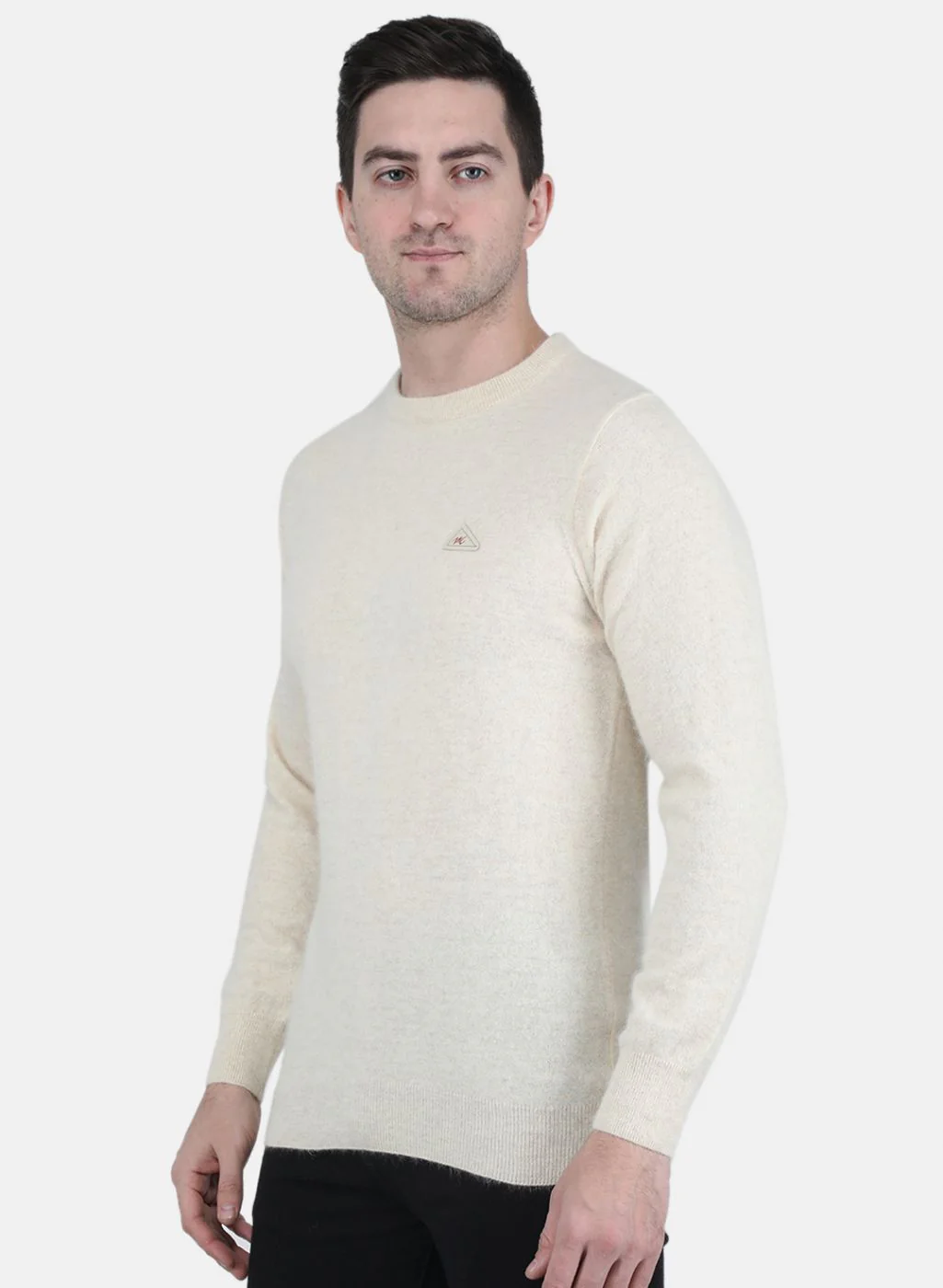 Men Cream Solid Pullover - Image 2