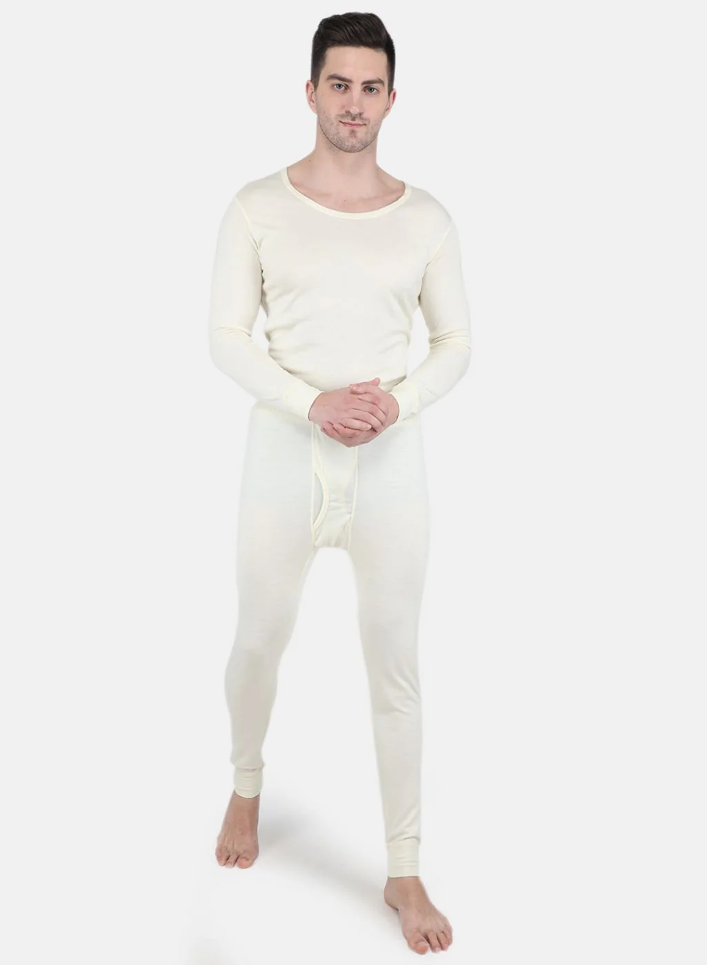 Men Cream Solid Thermal Lower - Image 4