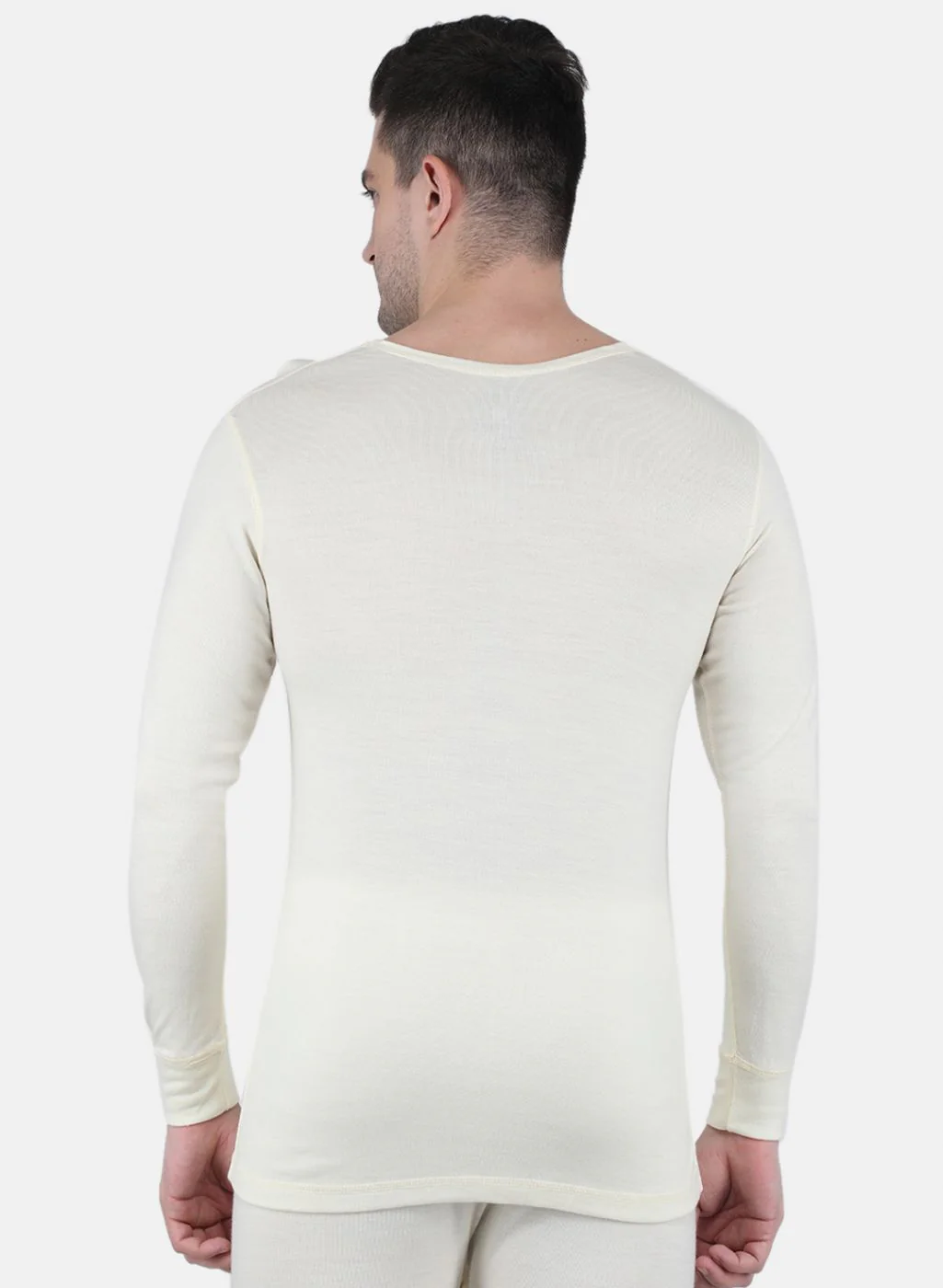 Men Cream Solid Thermal Vest - Image 3