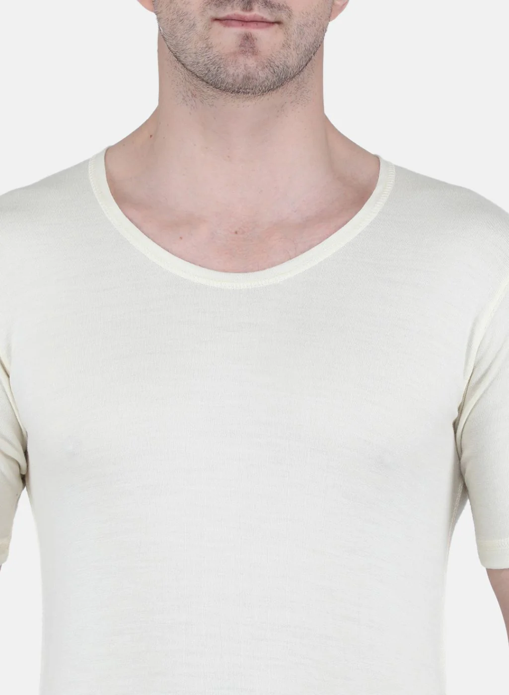 Men Cream Solid Thermal Vest - Image 5