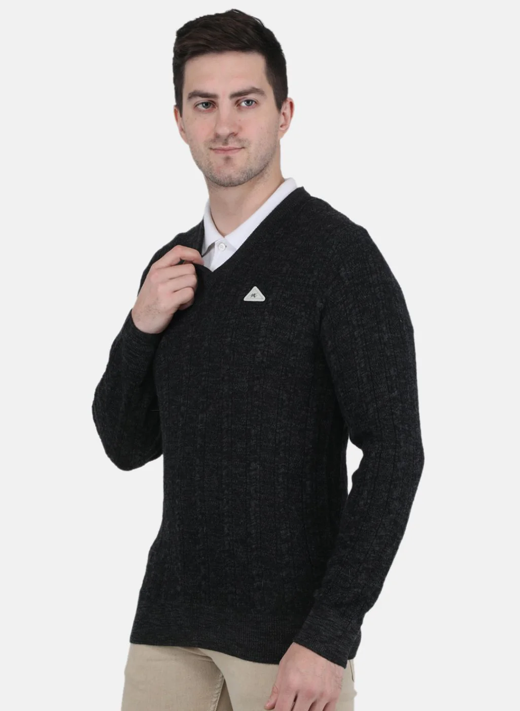 Men Dark Grey Self Design Pullover - Image 2