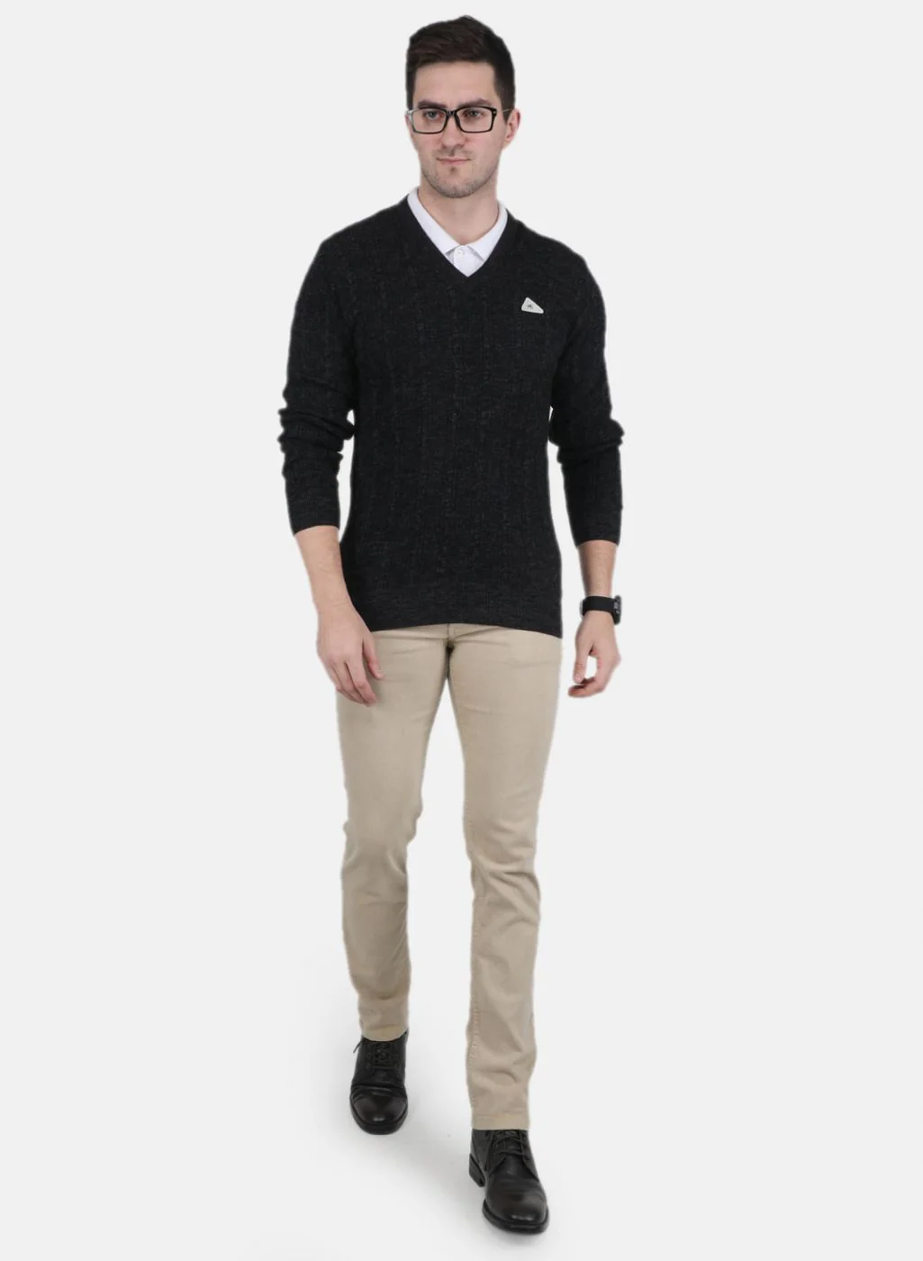 Men Dark Grey Self Design Pullover - Image 4
