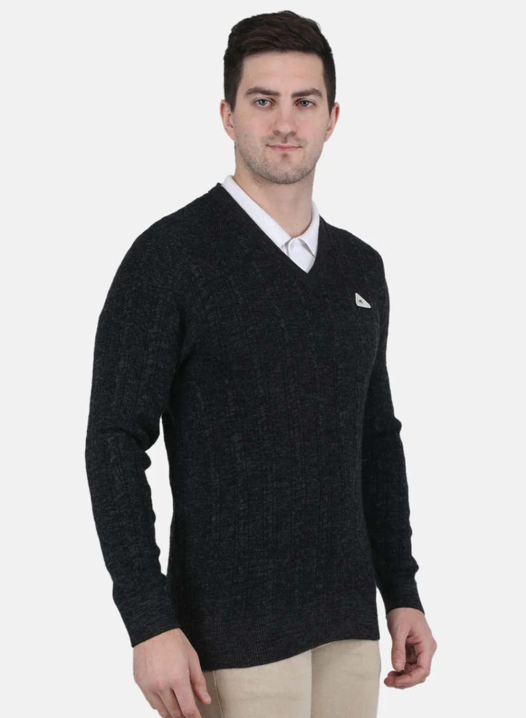 Men Dark Grey Self Design Pullover - Image 6