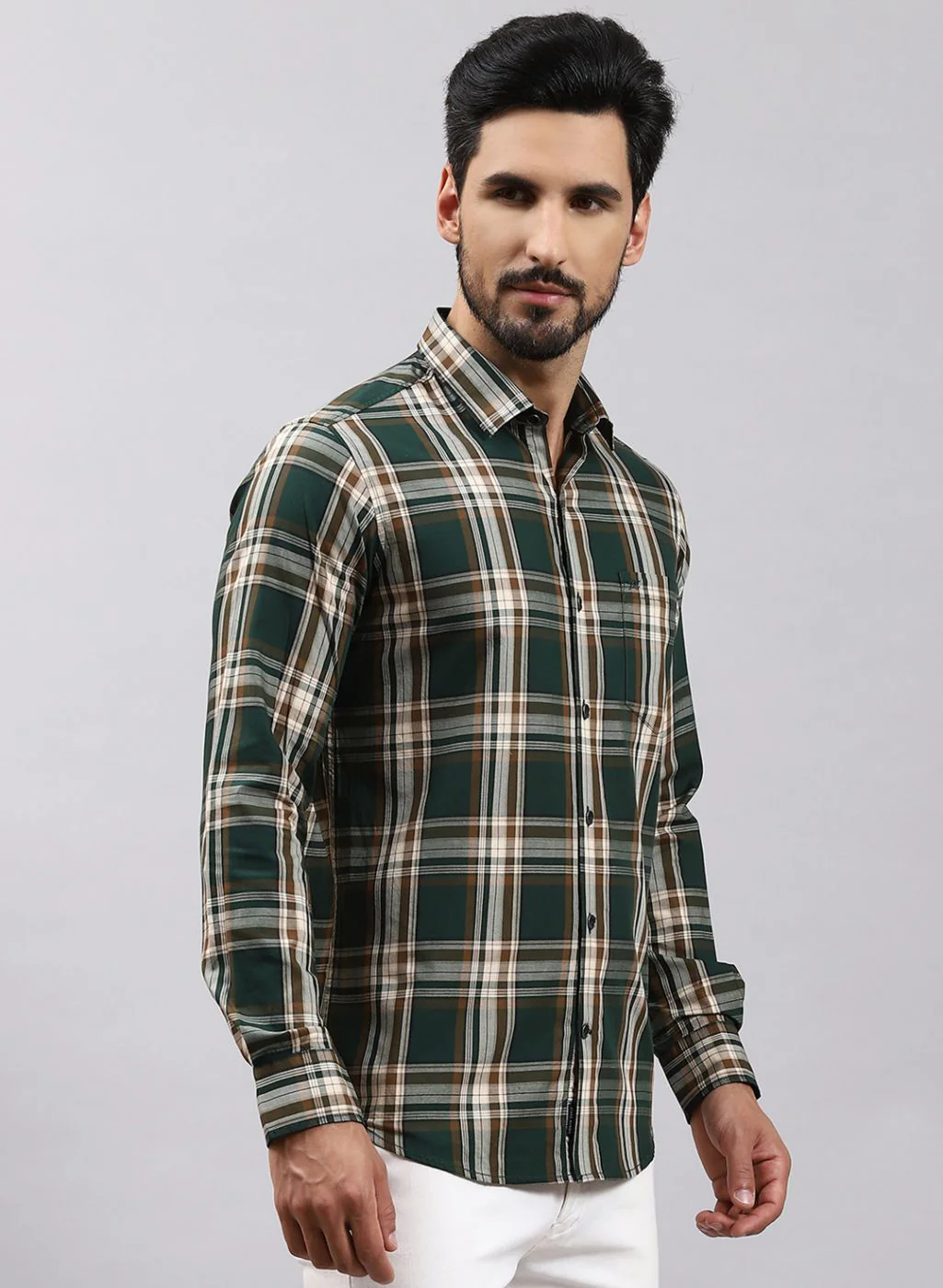 Men Green Check Pure Cotton Shirt - Image 4