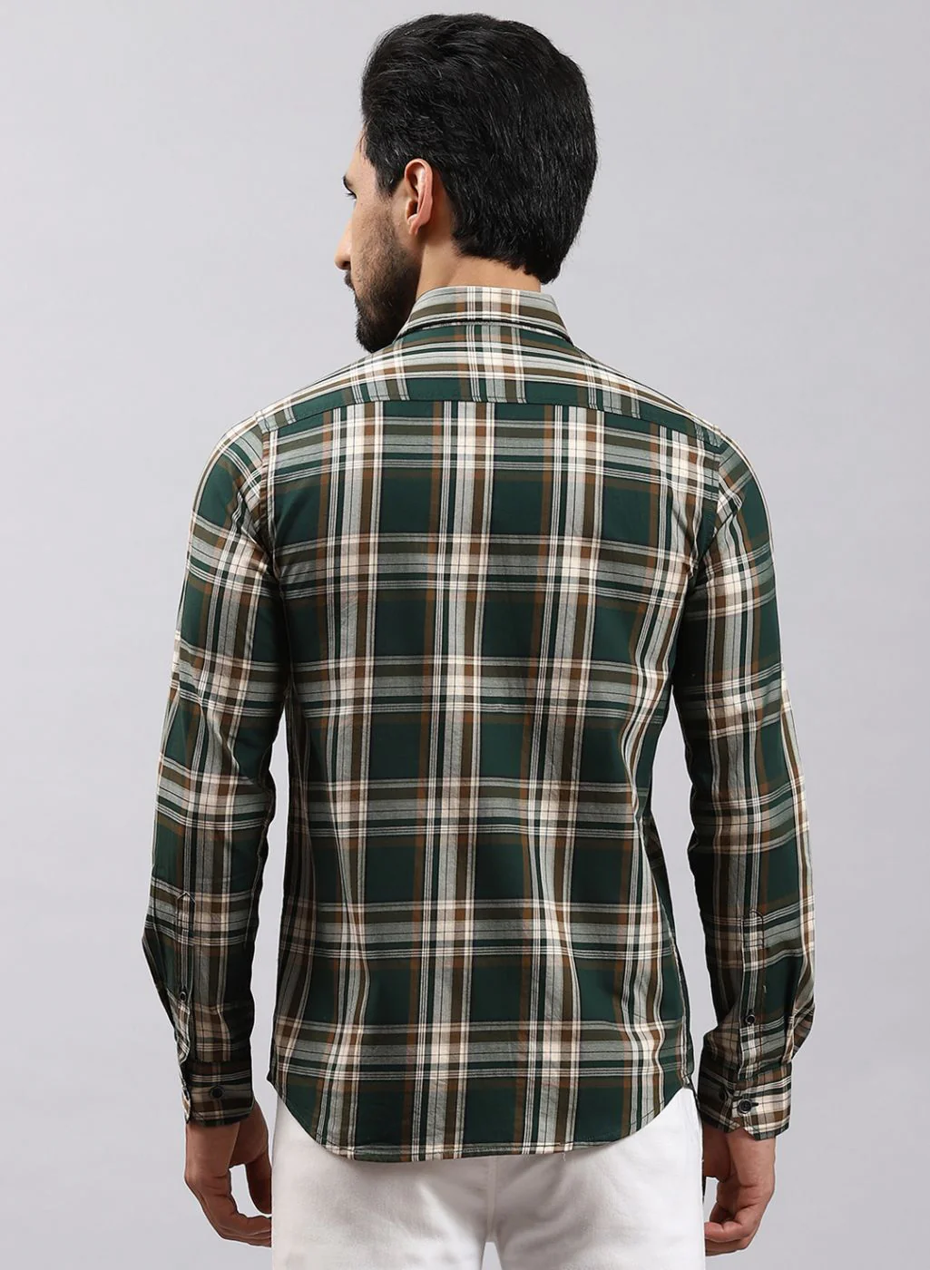 Men Green Check Pure Cotton Shirt - Image 5