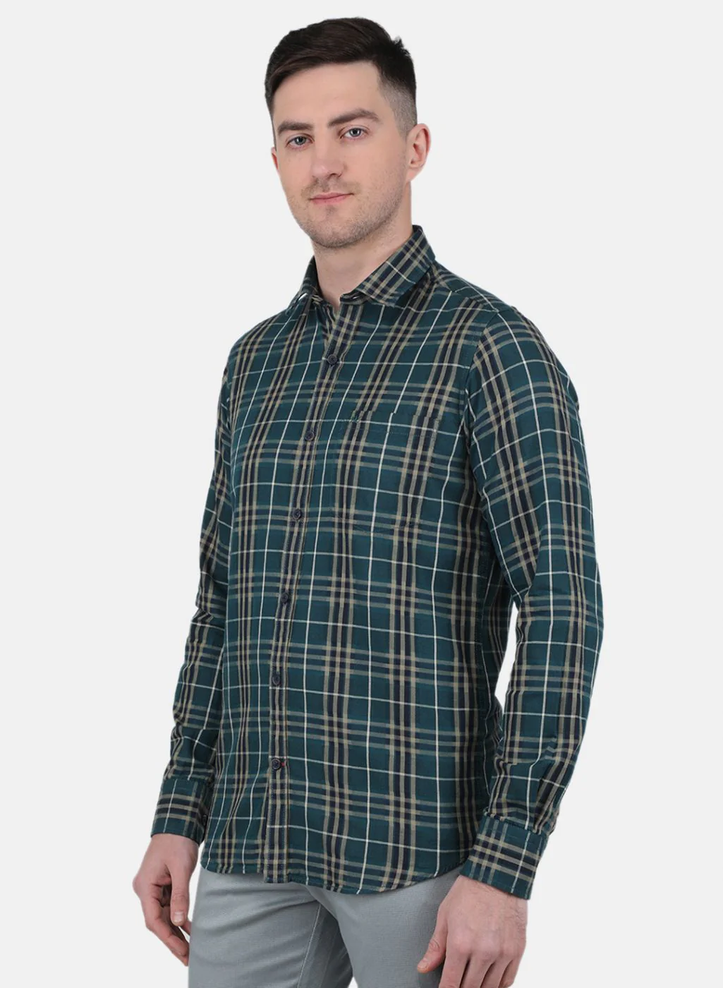 Men Green Check Shirt - Image 2