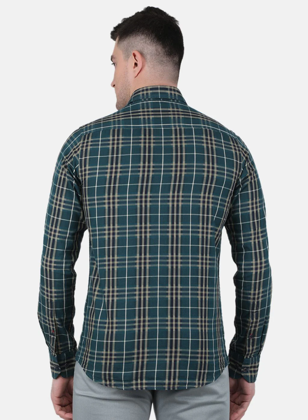 Men Green Check Shirt - Image 3