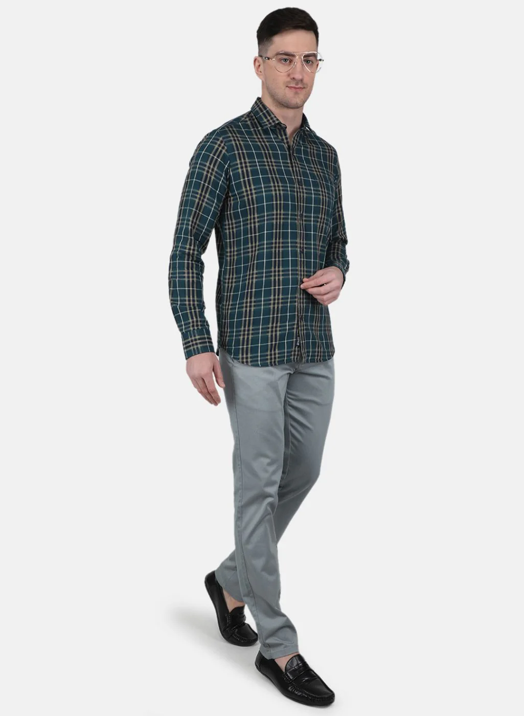 Men Green Check Shirt - Image 4