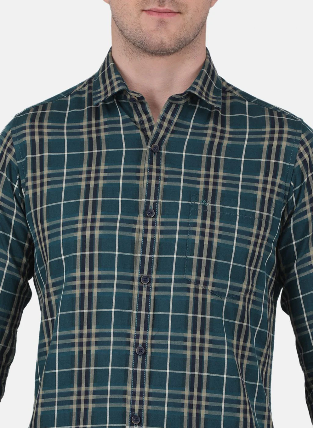 Men Green Check Shirt - Image 5