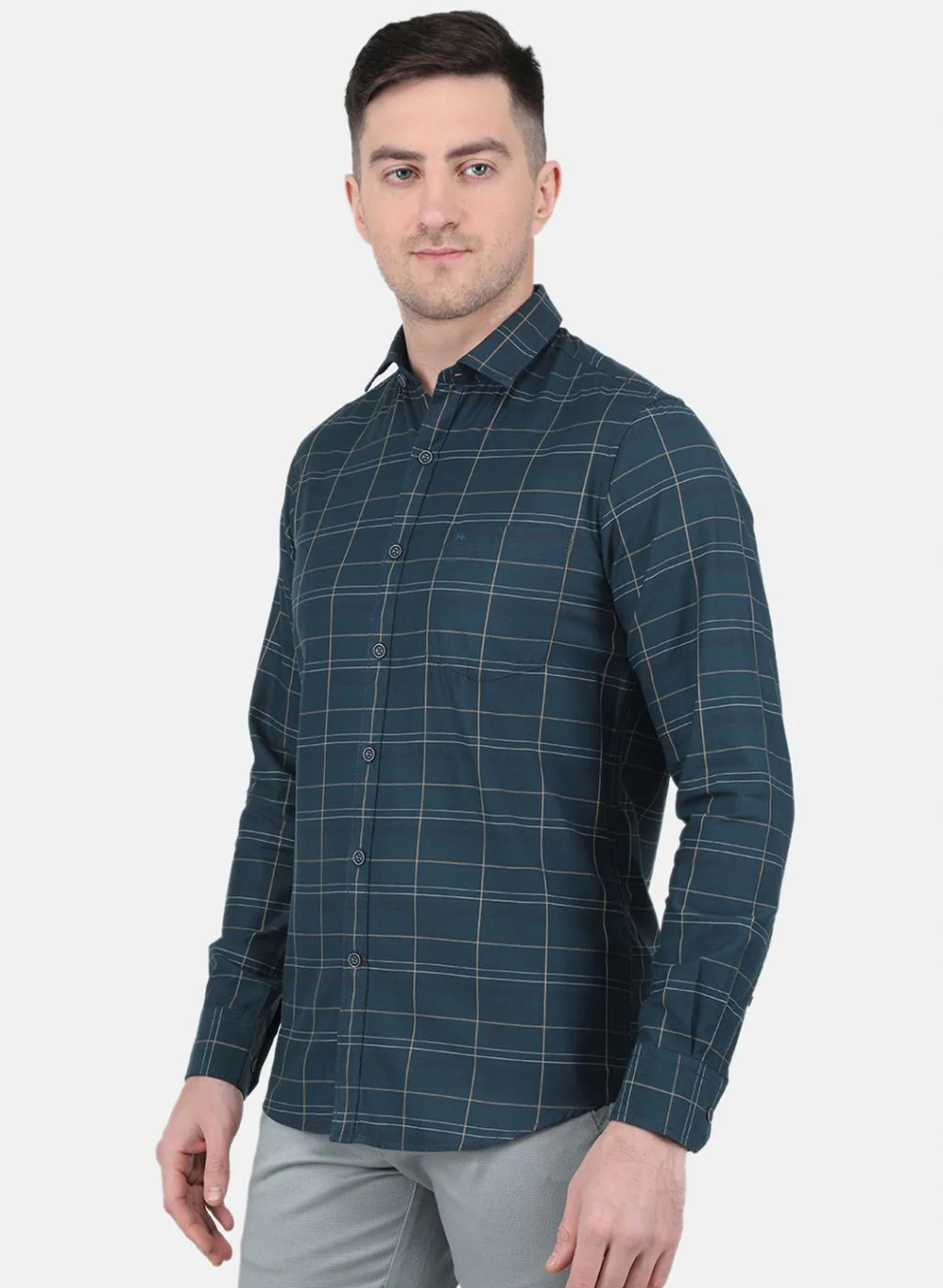 Men Green Check Shirt - Image 2