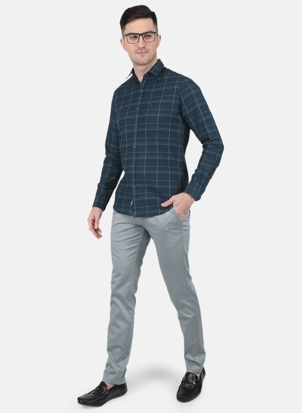 Men Green Check Shirt - Image 4