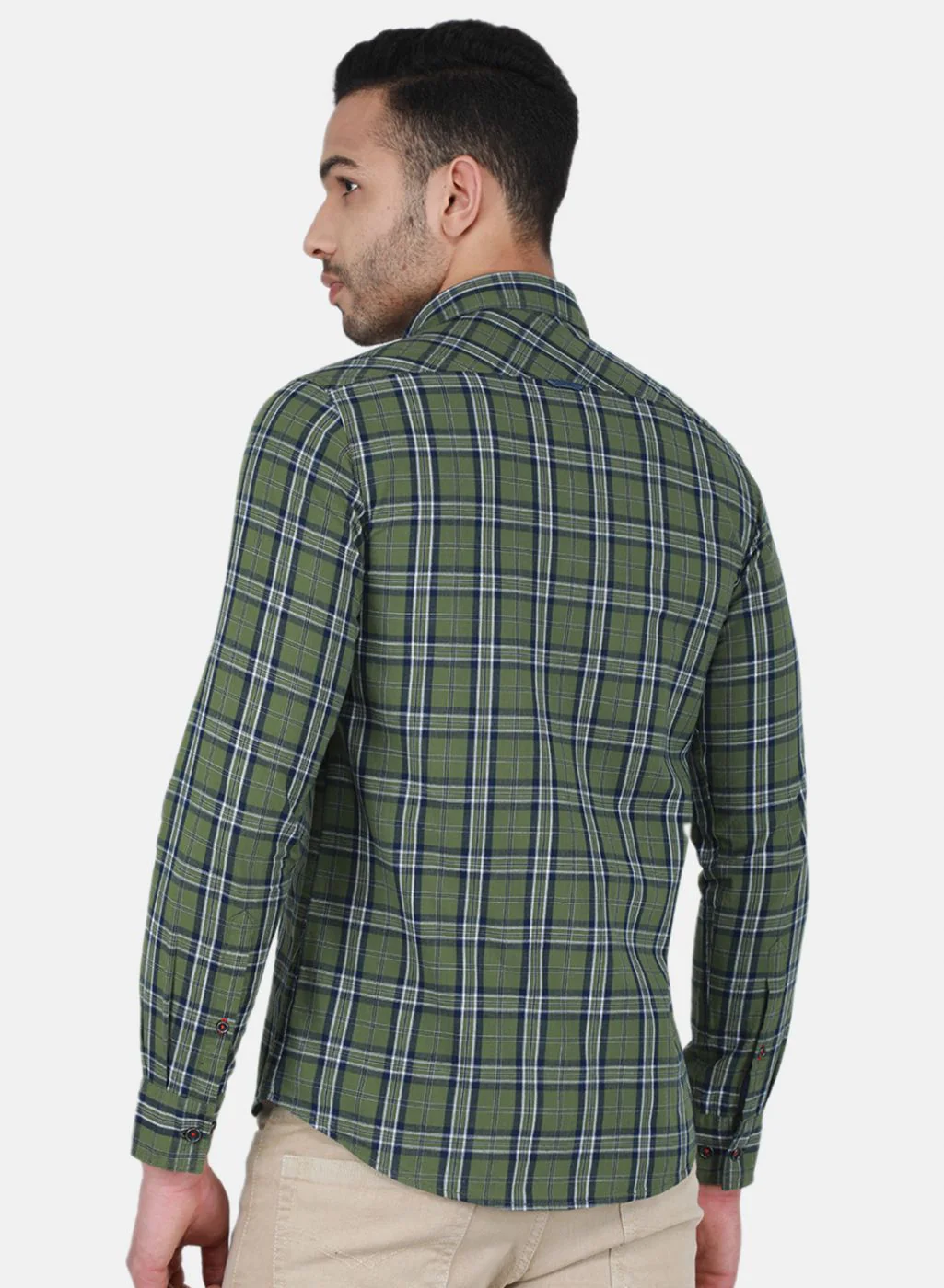 Men Green Check Shirt - Image 3