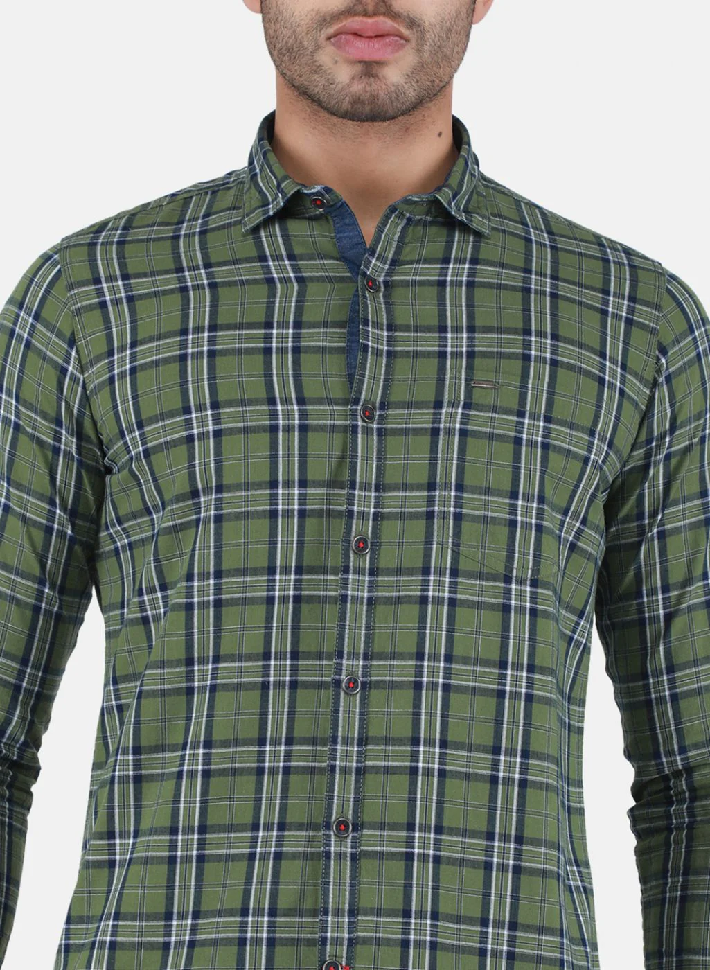 Men Green Check Shirt - Image 5