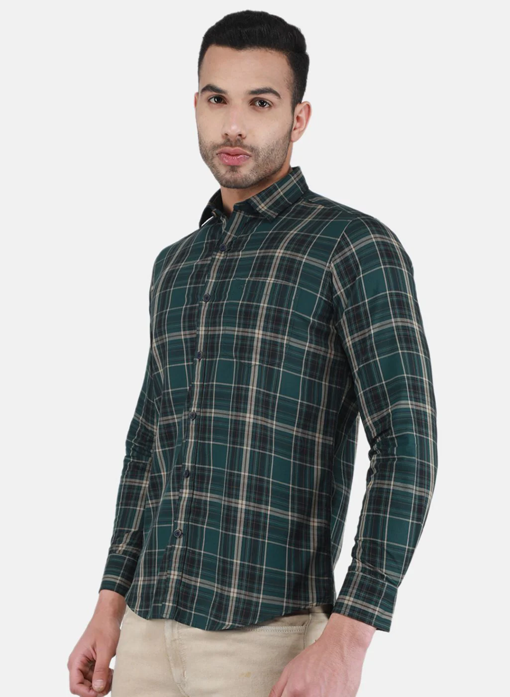 Men Green Check Shirt - Image 2