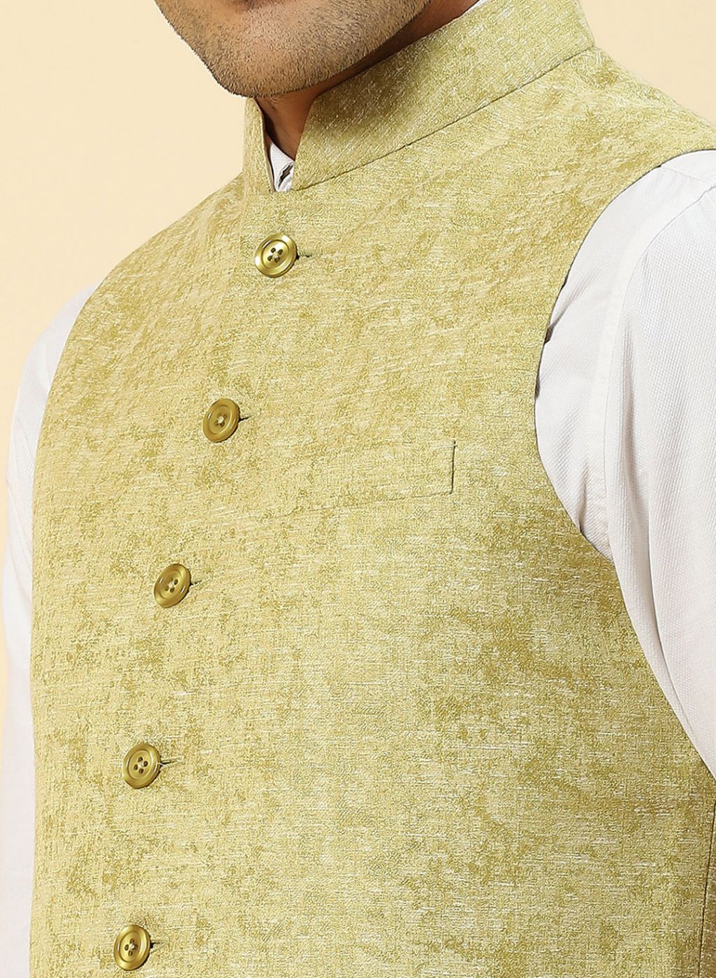 Men Green Jaquard Coat - Image 6
