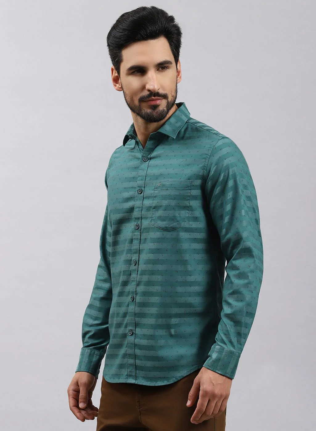 Men Green Printed Cotton Blend Shirt - Image 3
