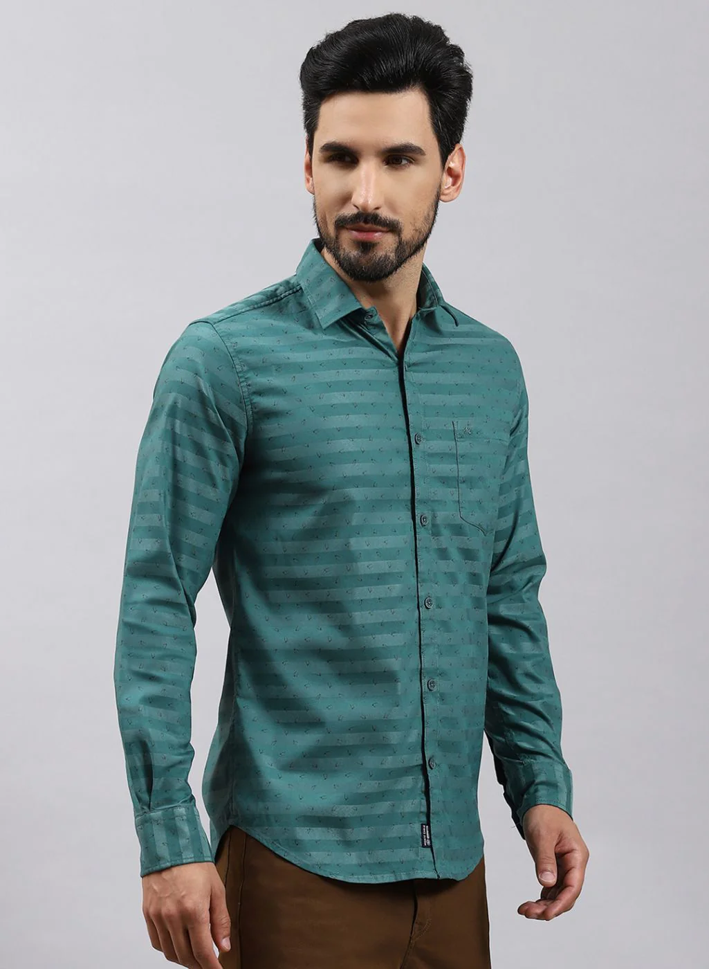 Men Green Printed Cotton Blend Shirt - Image 4