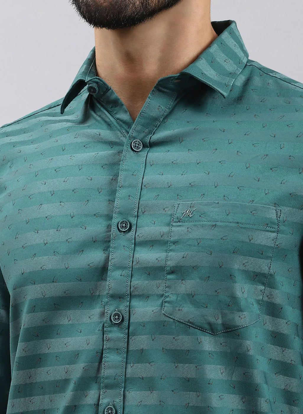 Men Green Printed Cotton Blend Shirt - Image 6