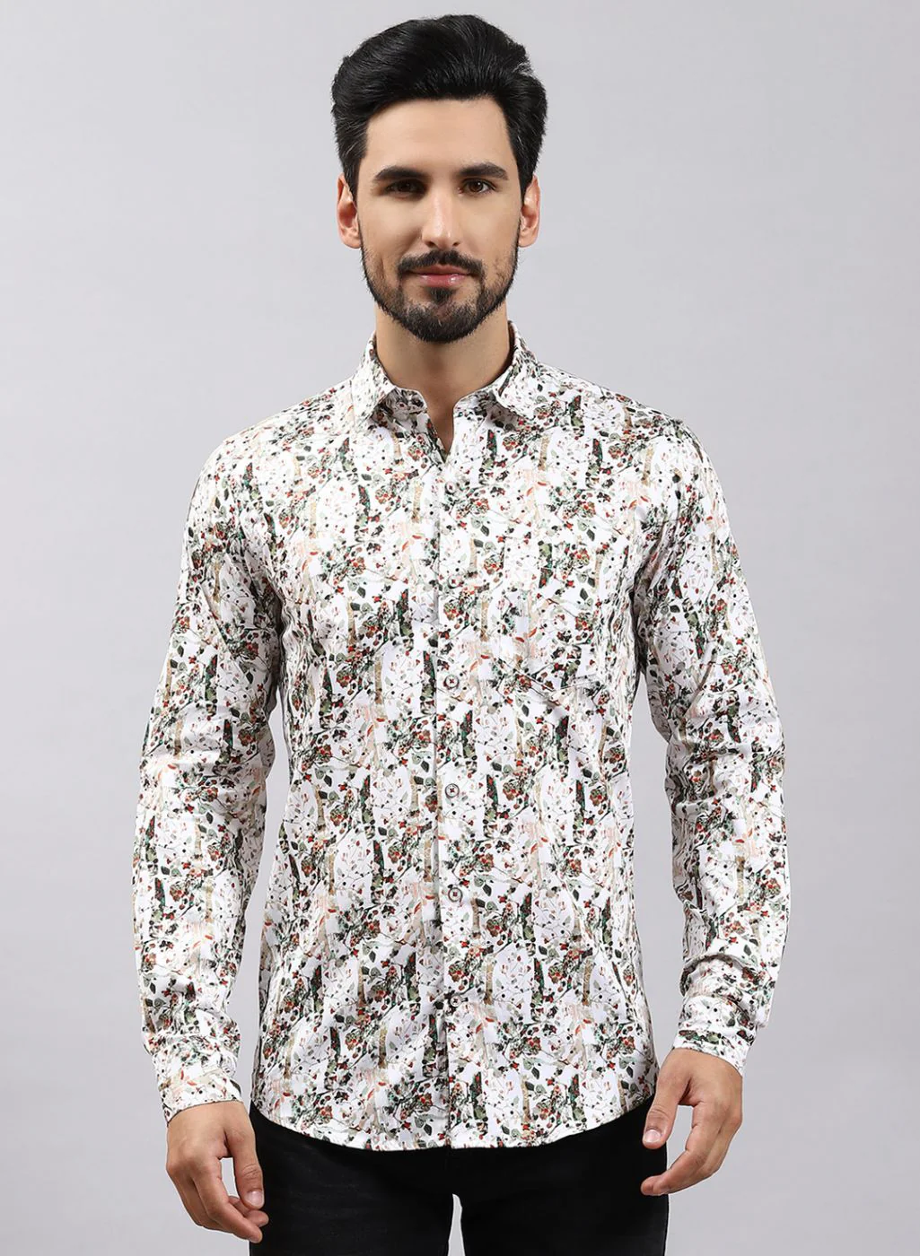 Men Green Printed Pure Cotton Shirt - Image 2