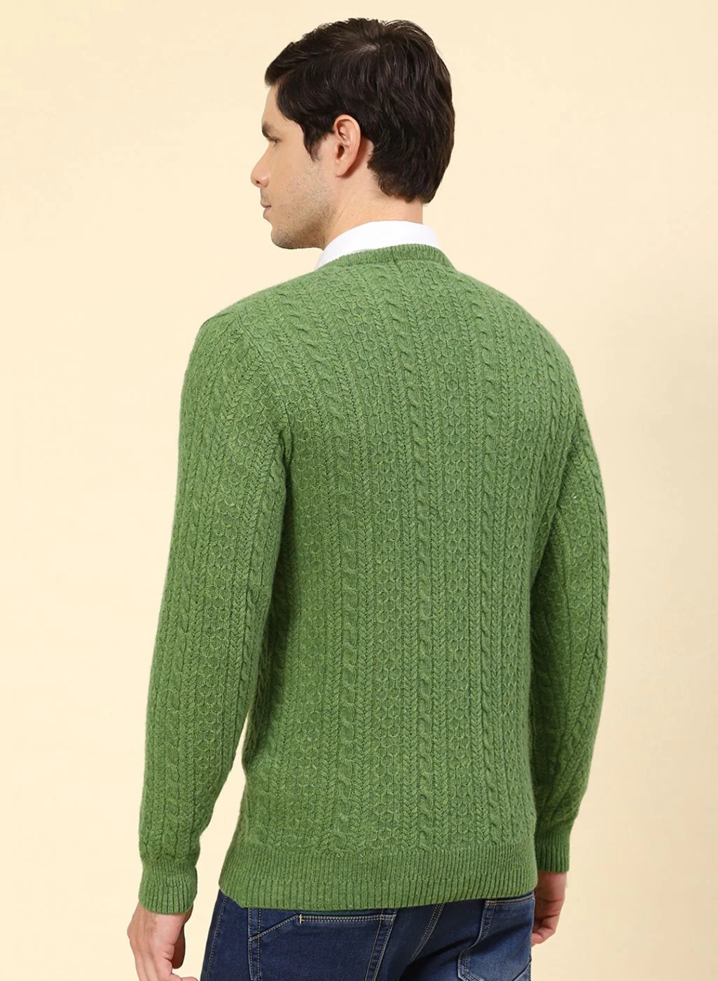 Men Green Self Design Lamb wool Pullover - Image 5