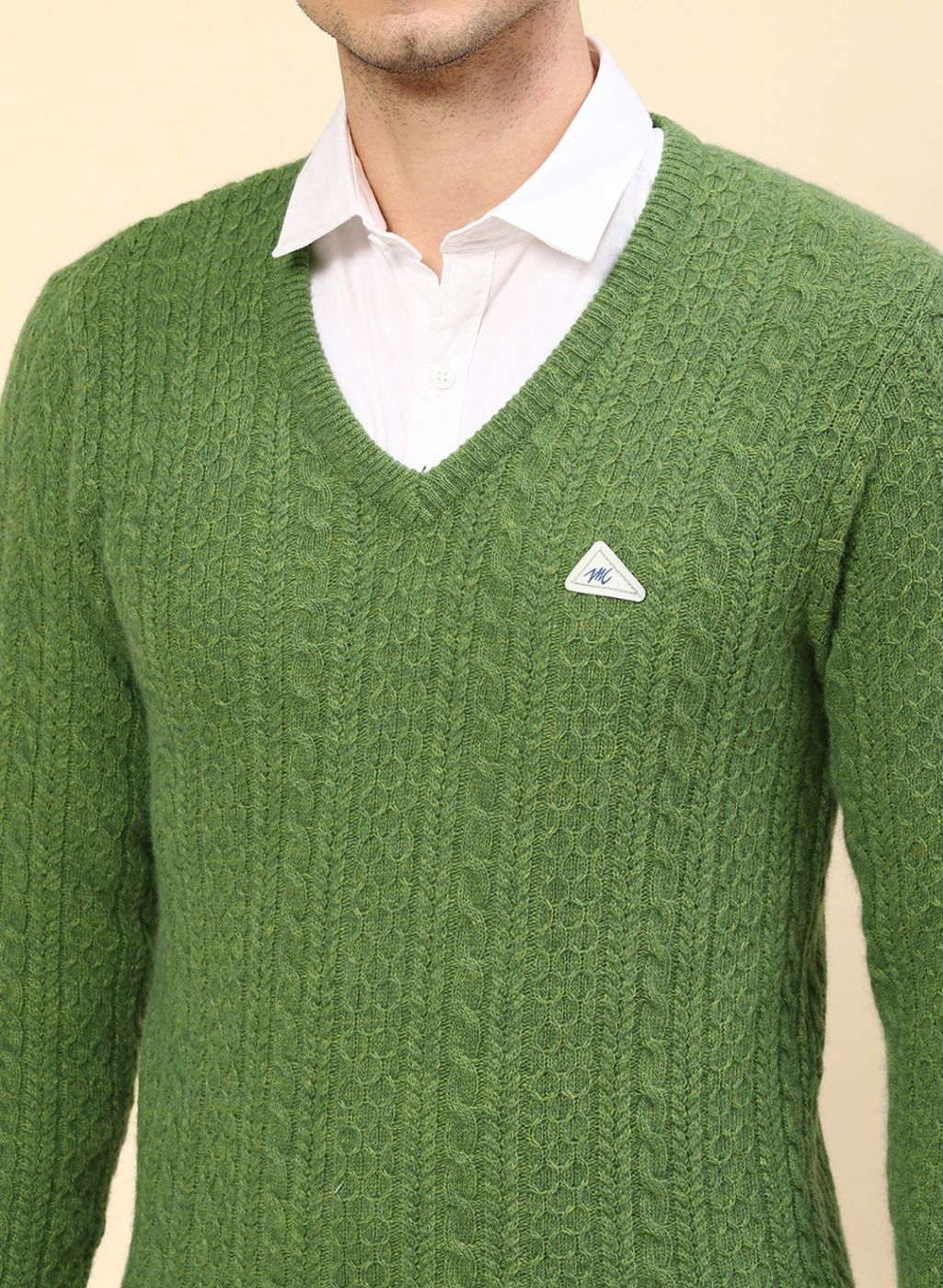 Men Green Self Design Lamb wool Pullover - Image 6