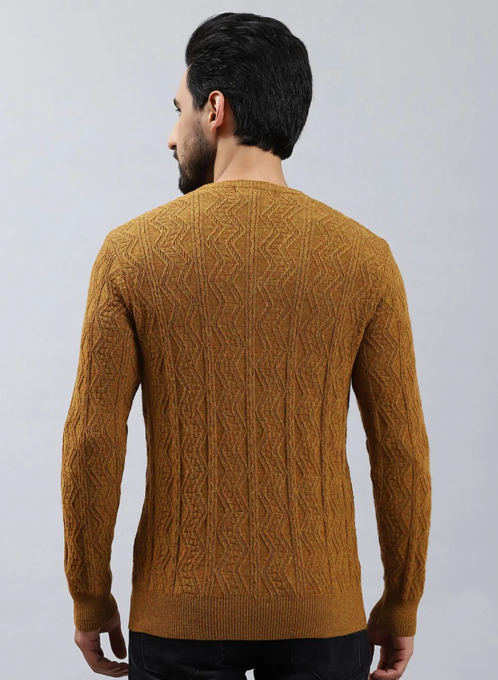 Men Brown Self Design Lamb wool Pullover - Image 5