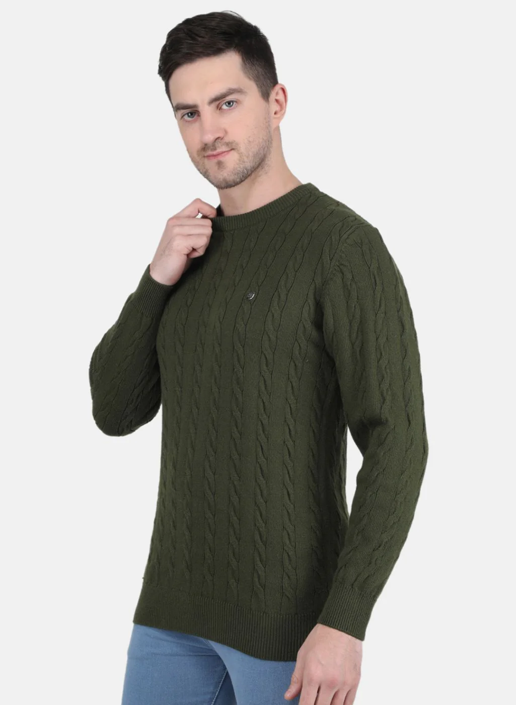 Men Green Self Design Pullover - Image 2