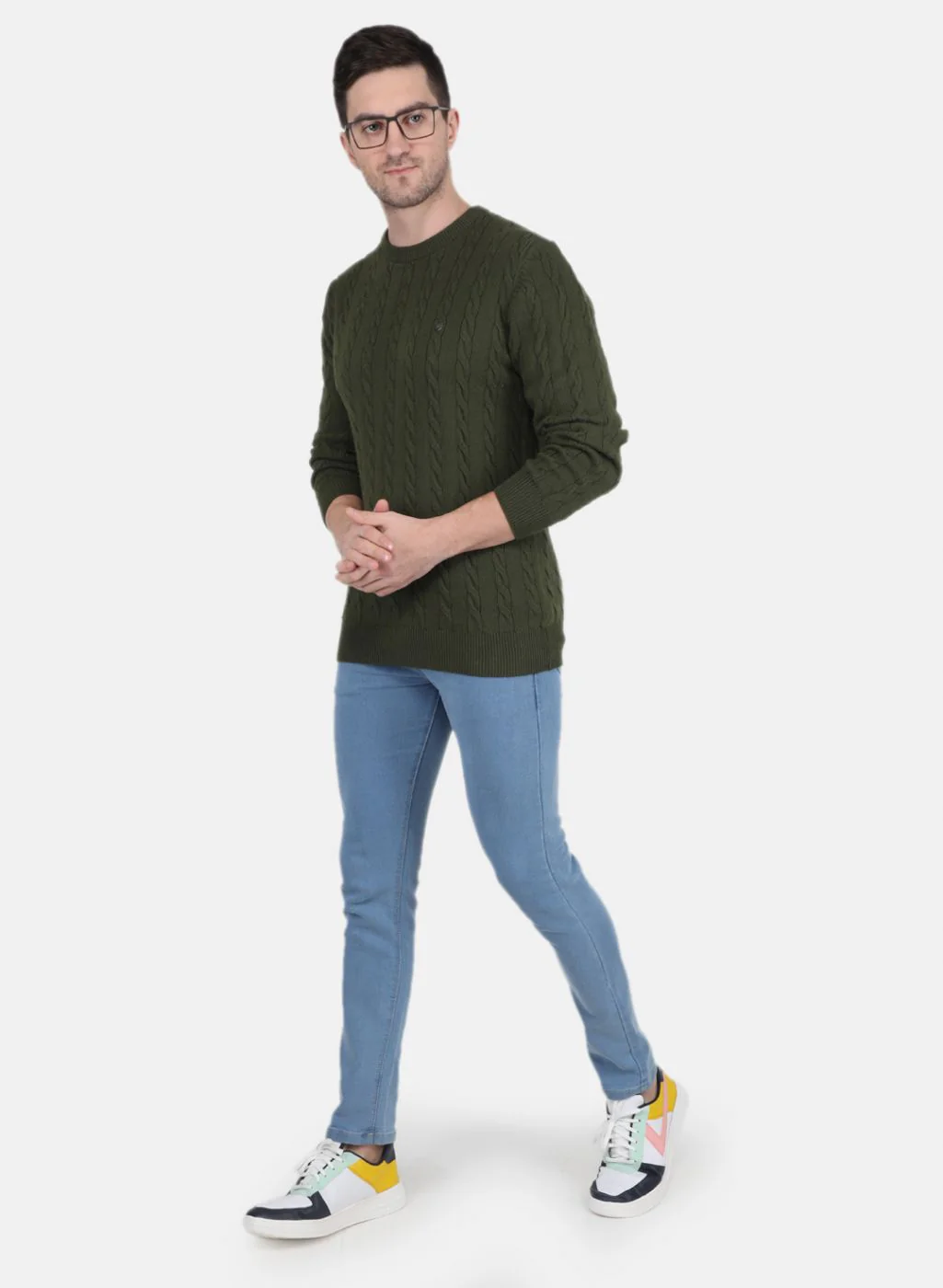 Men Green Self Design Pullover - Image 4