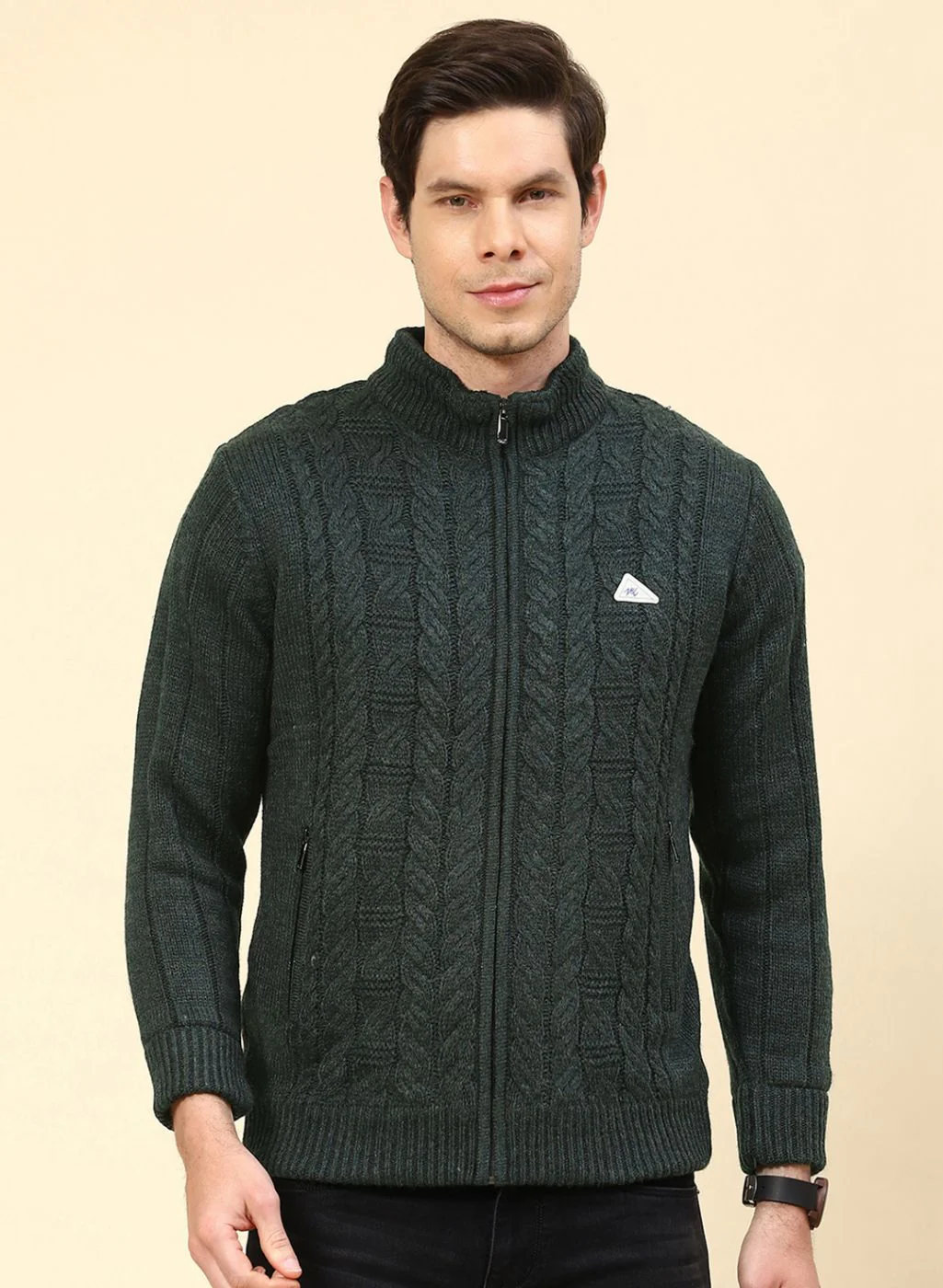 Men Green Self Design Wool blend Jacket - Image 2