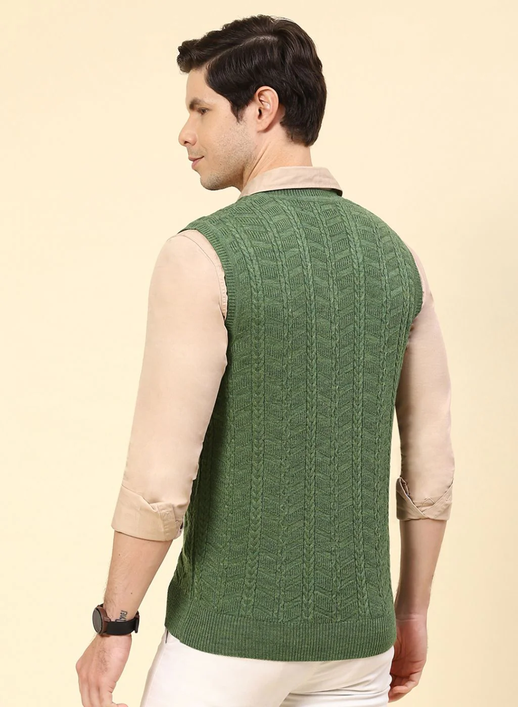 Men Green Self Design Wool blend Sweater - Image 5