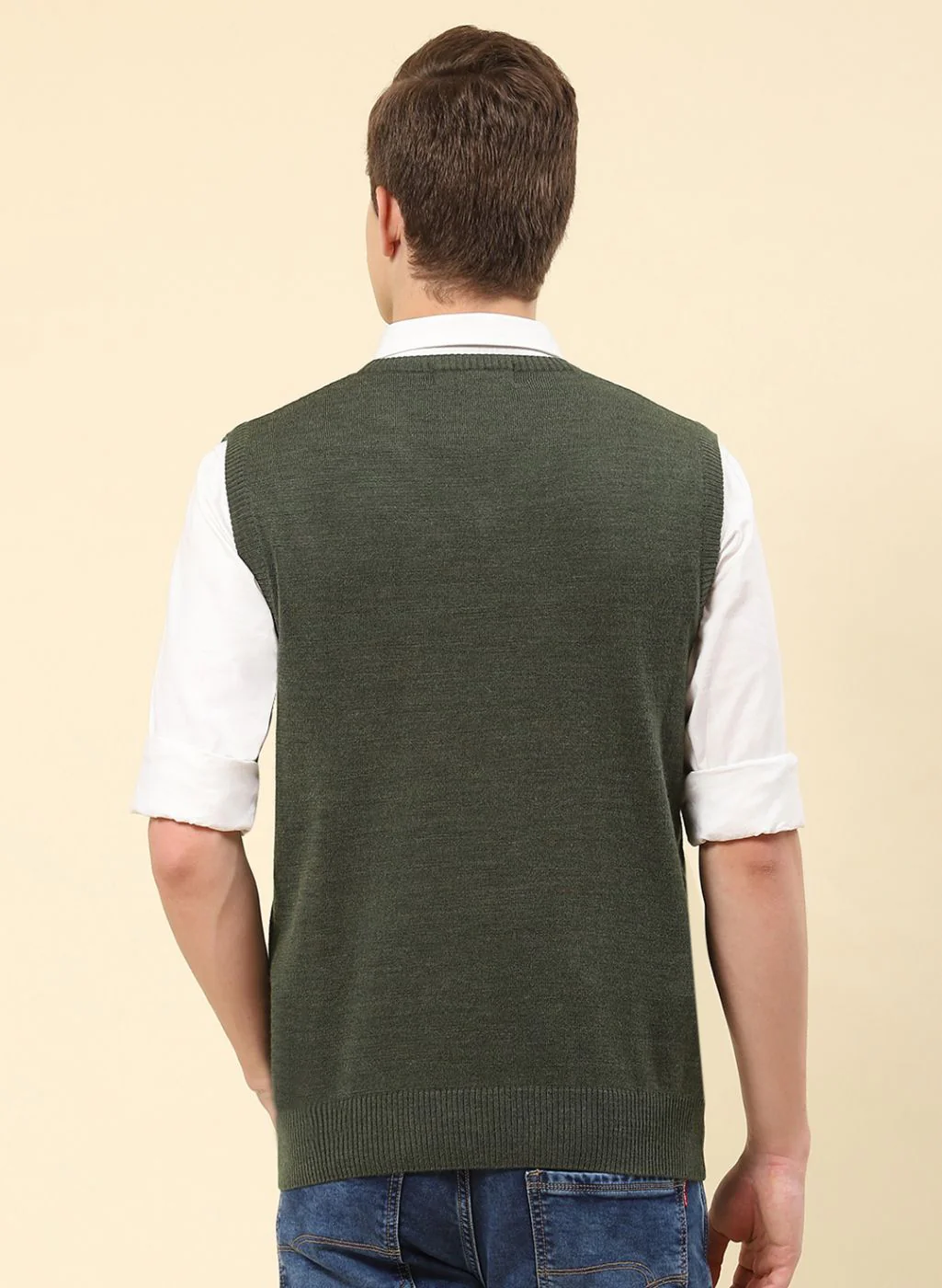 Men Green Solid Blend wool Sweater - Image 5