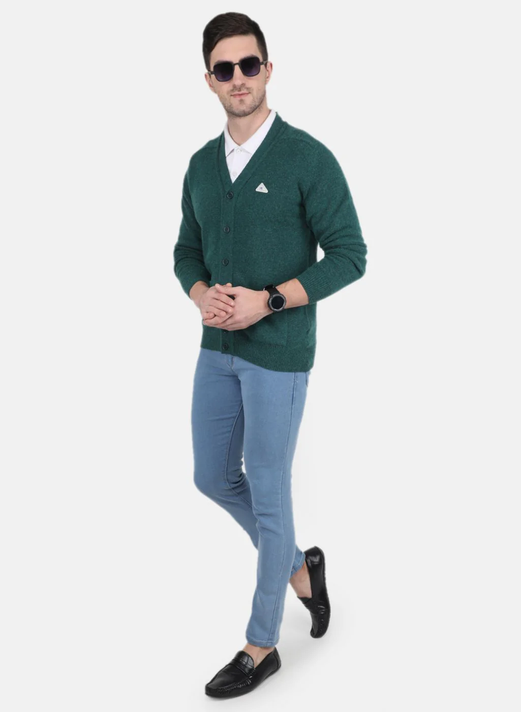 Men Green Solid Cardigan - Image 4