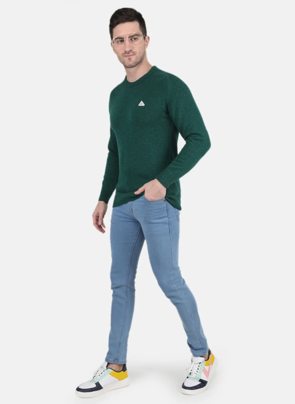Men Green Solid Pullover - Image 4