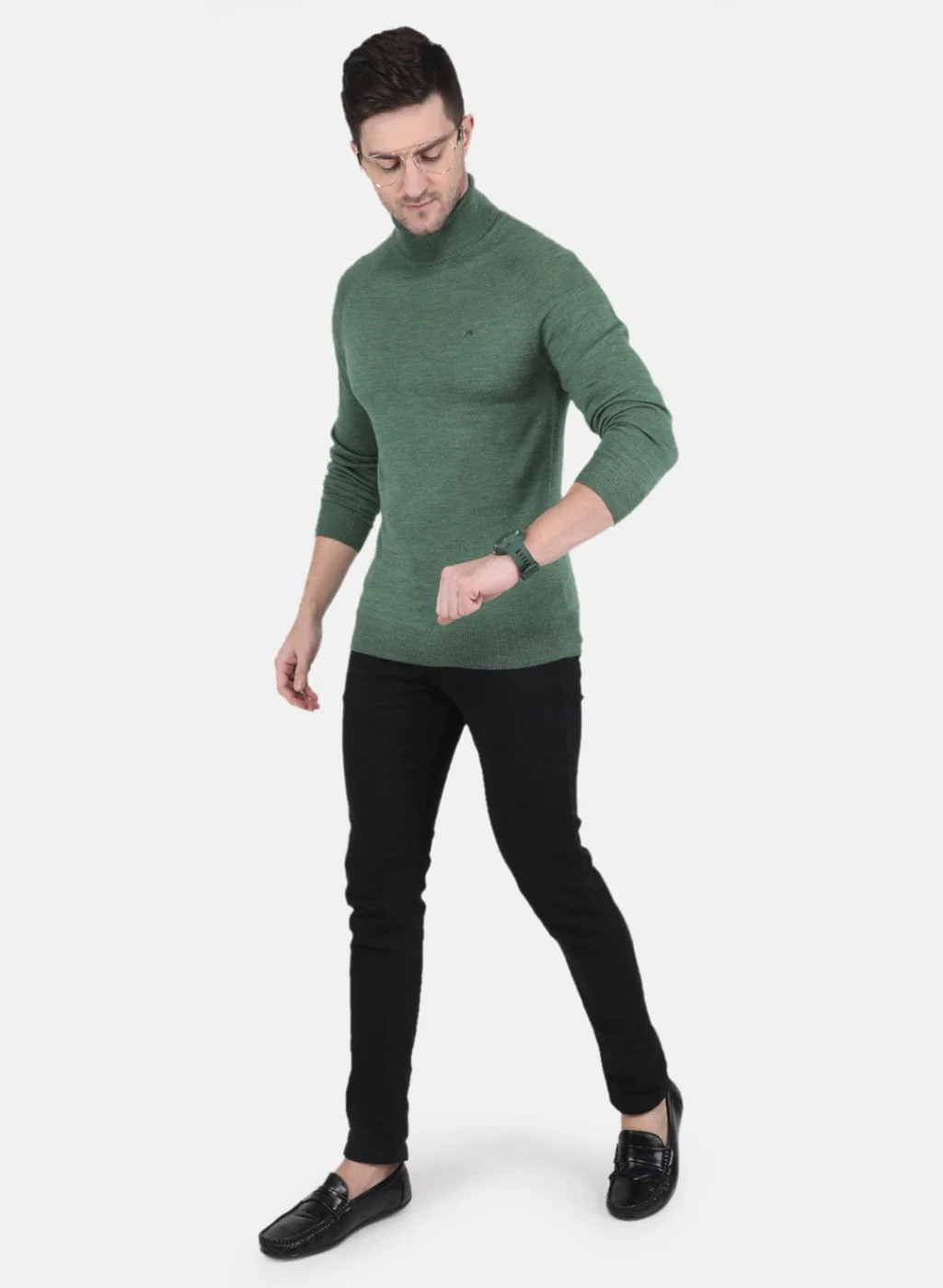 Men Green Solid Pullover - Image 4