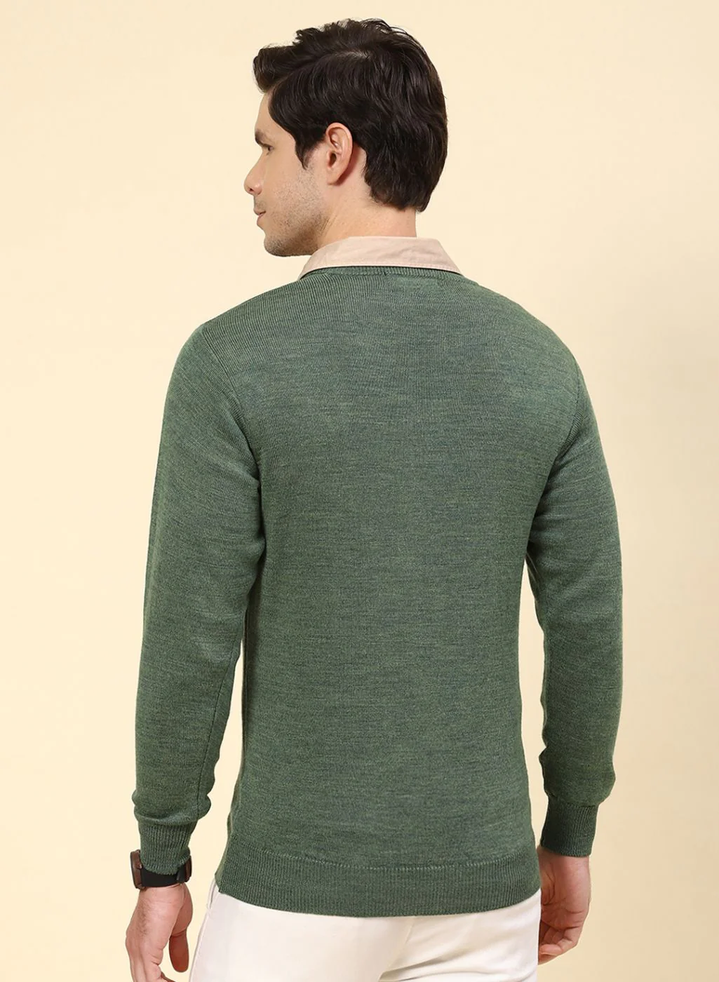 Men Green Solid Pure wool Pullover - Image 5