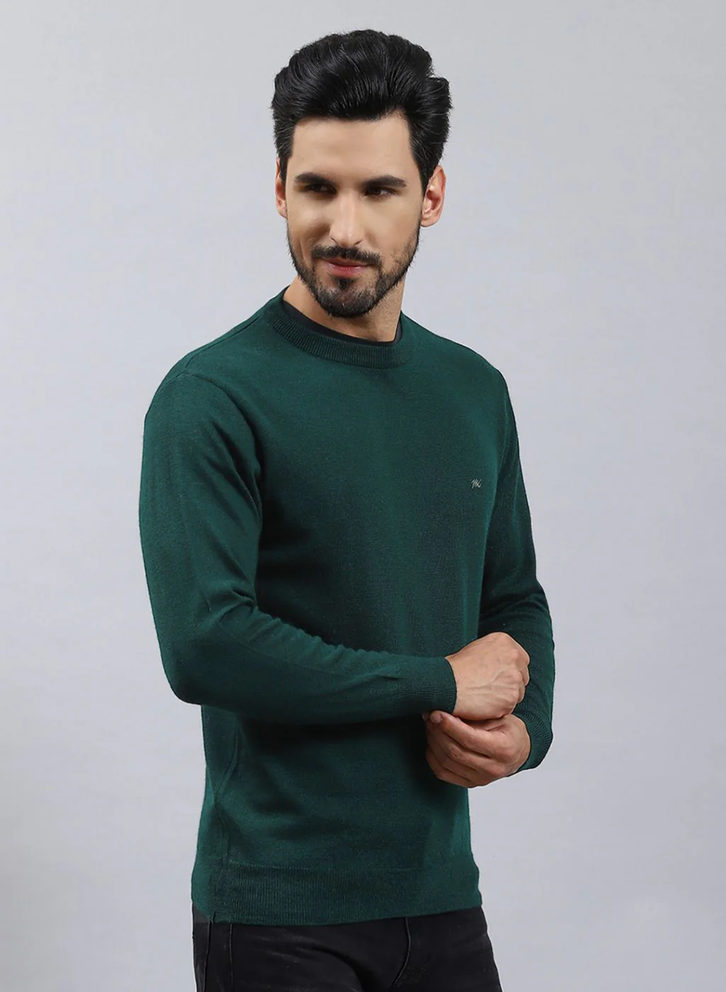 Men Green Solid Pure wool Pullover - Image 4