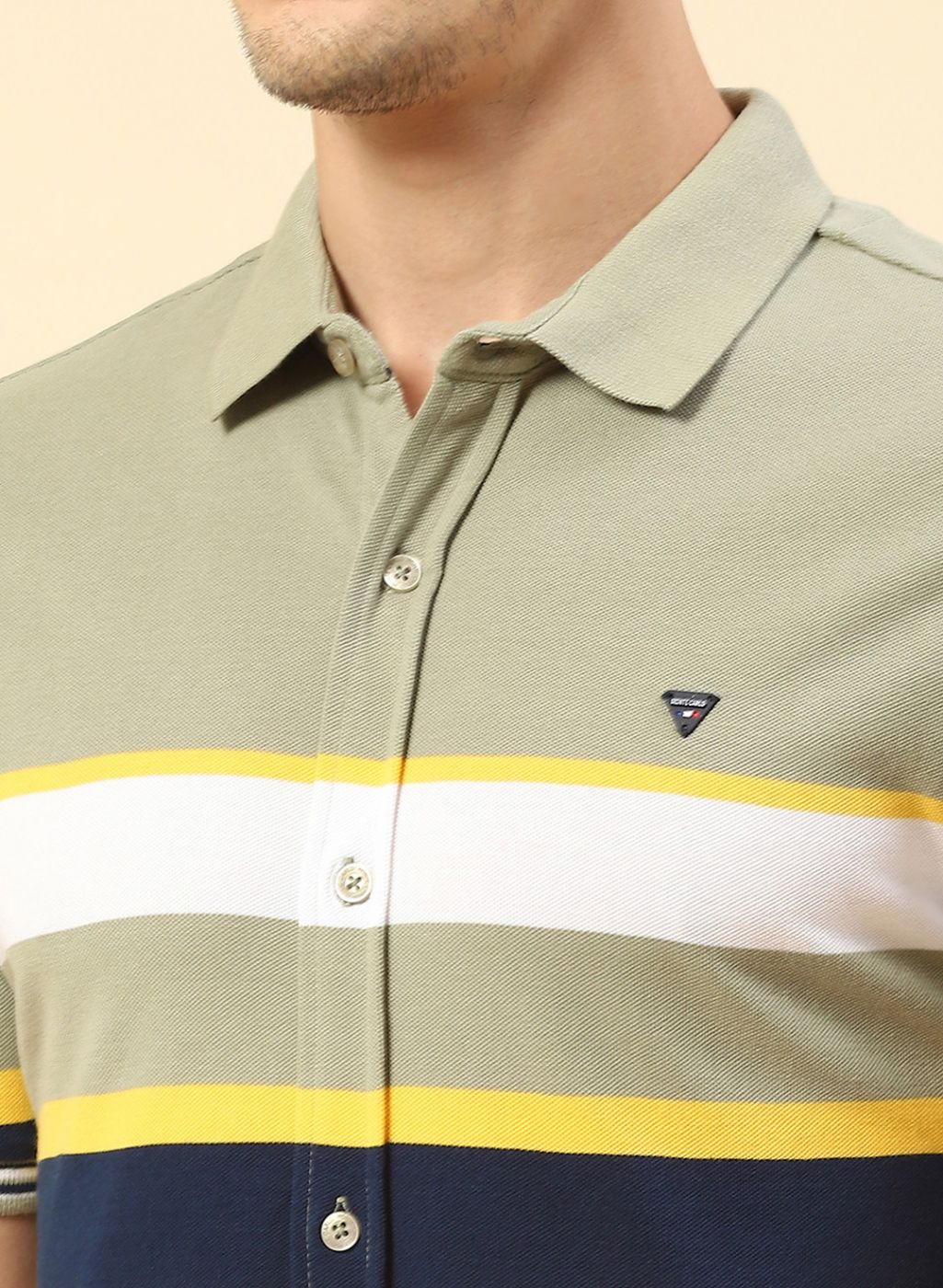 Men Green Stripe Knitted Shirt - Image 6