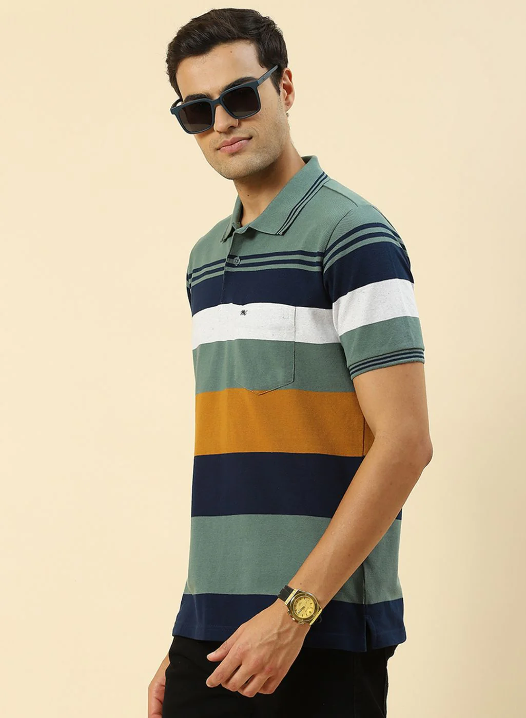 Men Green Stripe T-Shirt - Image 2