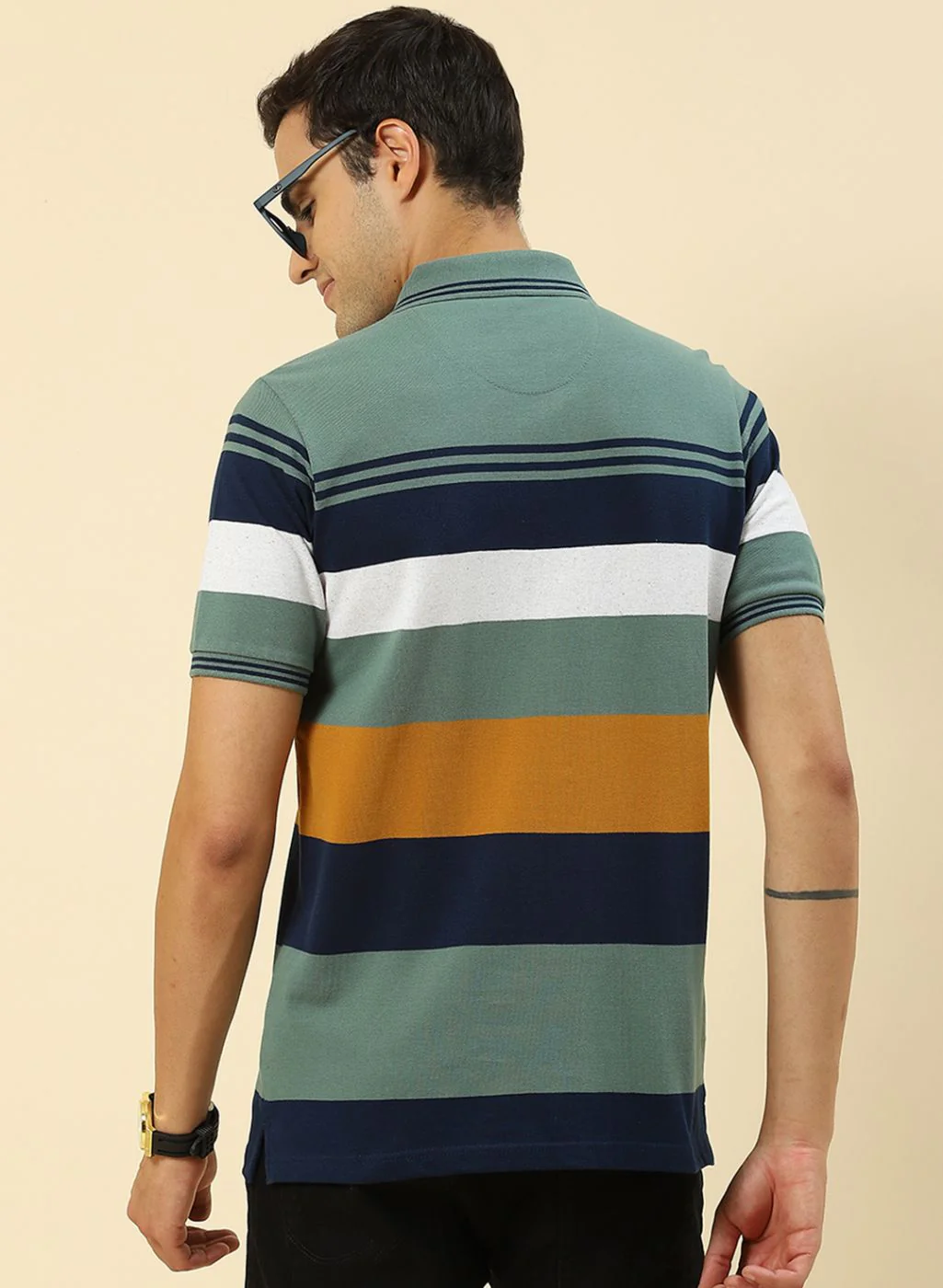 Men Green Stripe T-Shirt - Image 4