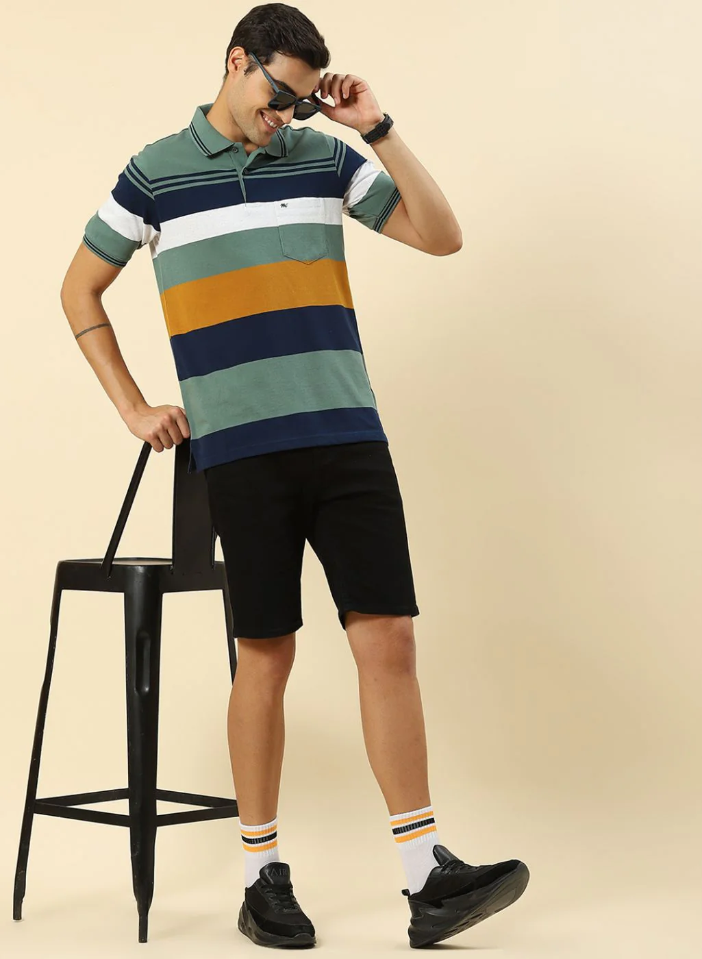 Men Green Stripe T-Shirt - Image 5