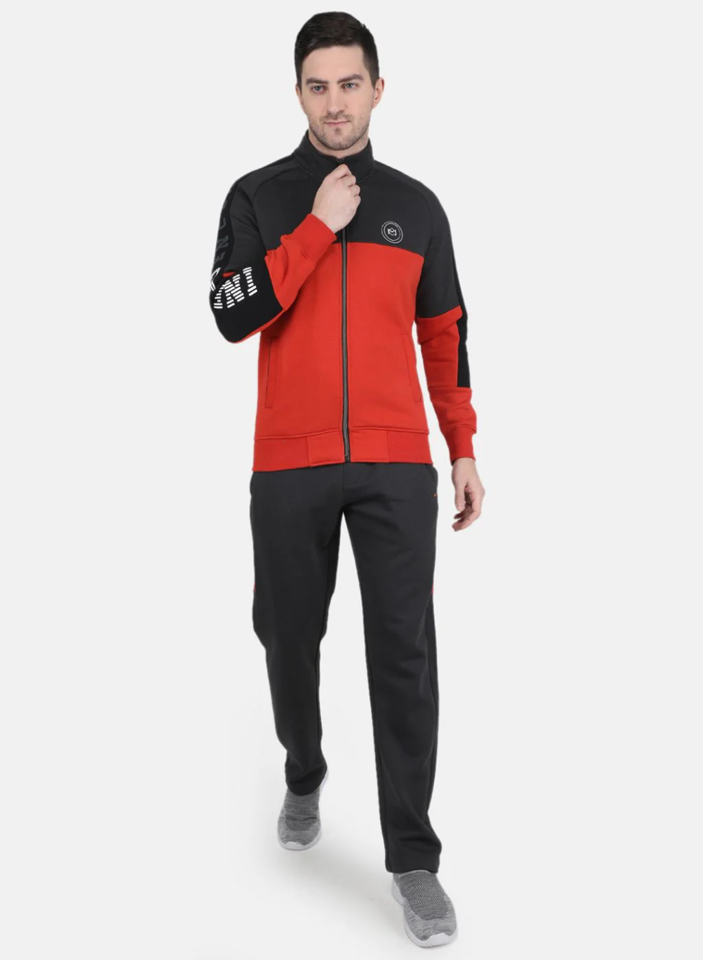Men Grey & Orange Solid Tracksuit