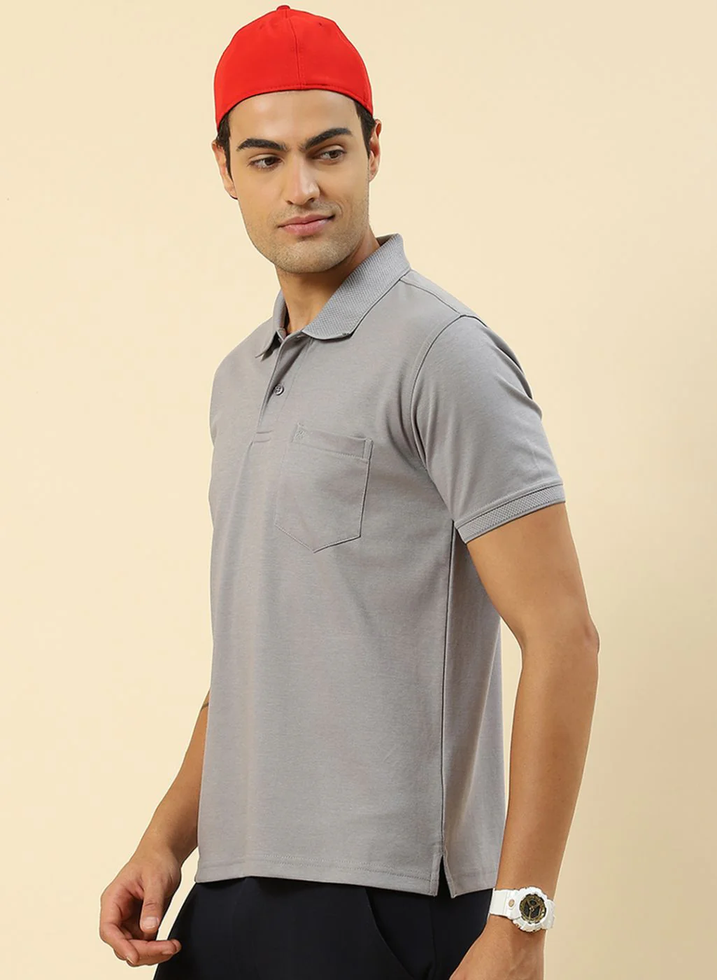 Men Grey Plain T-Shirt - Image 3