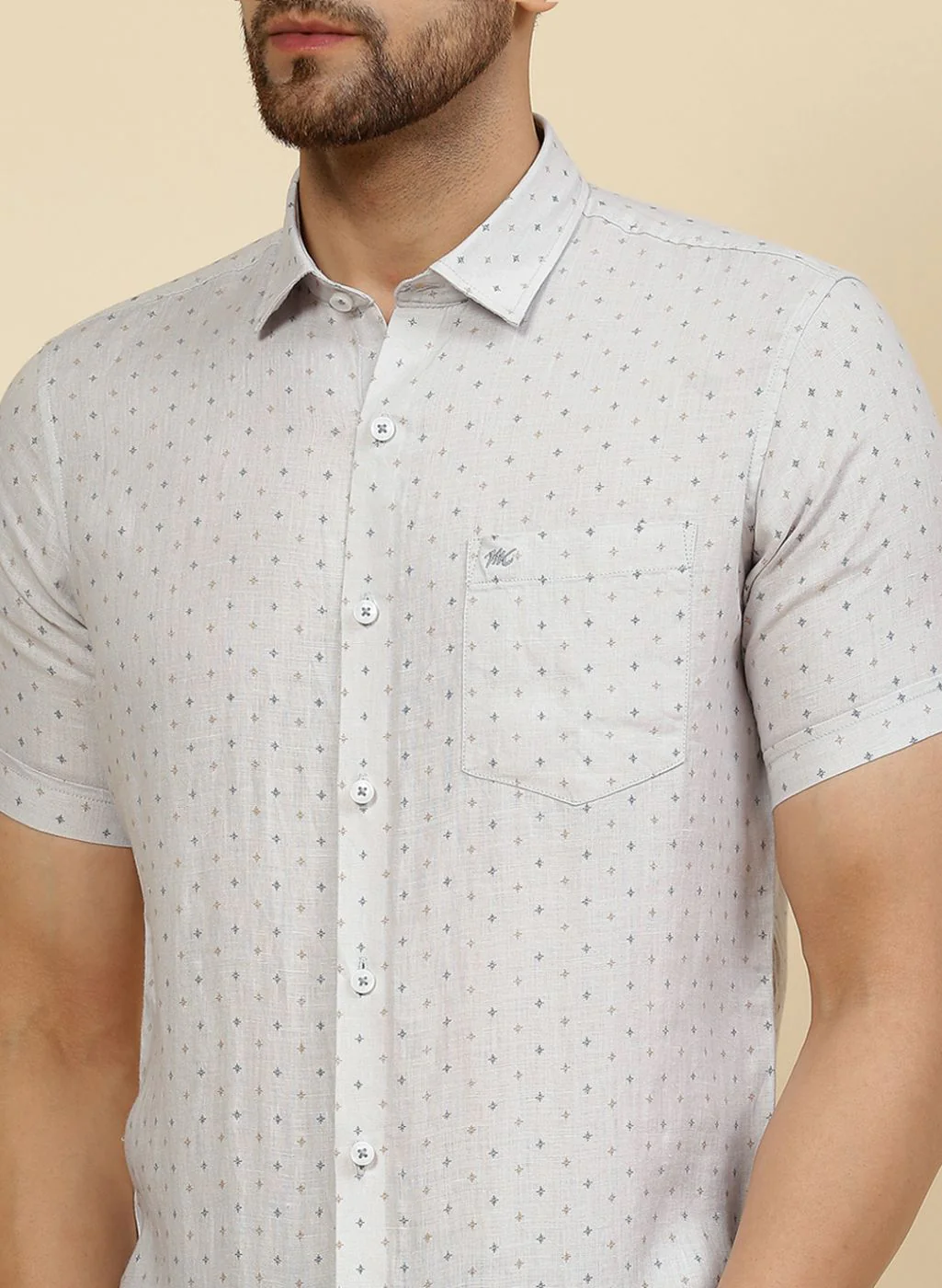 Men Grey Printed Linen Shirt - Image 6