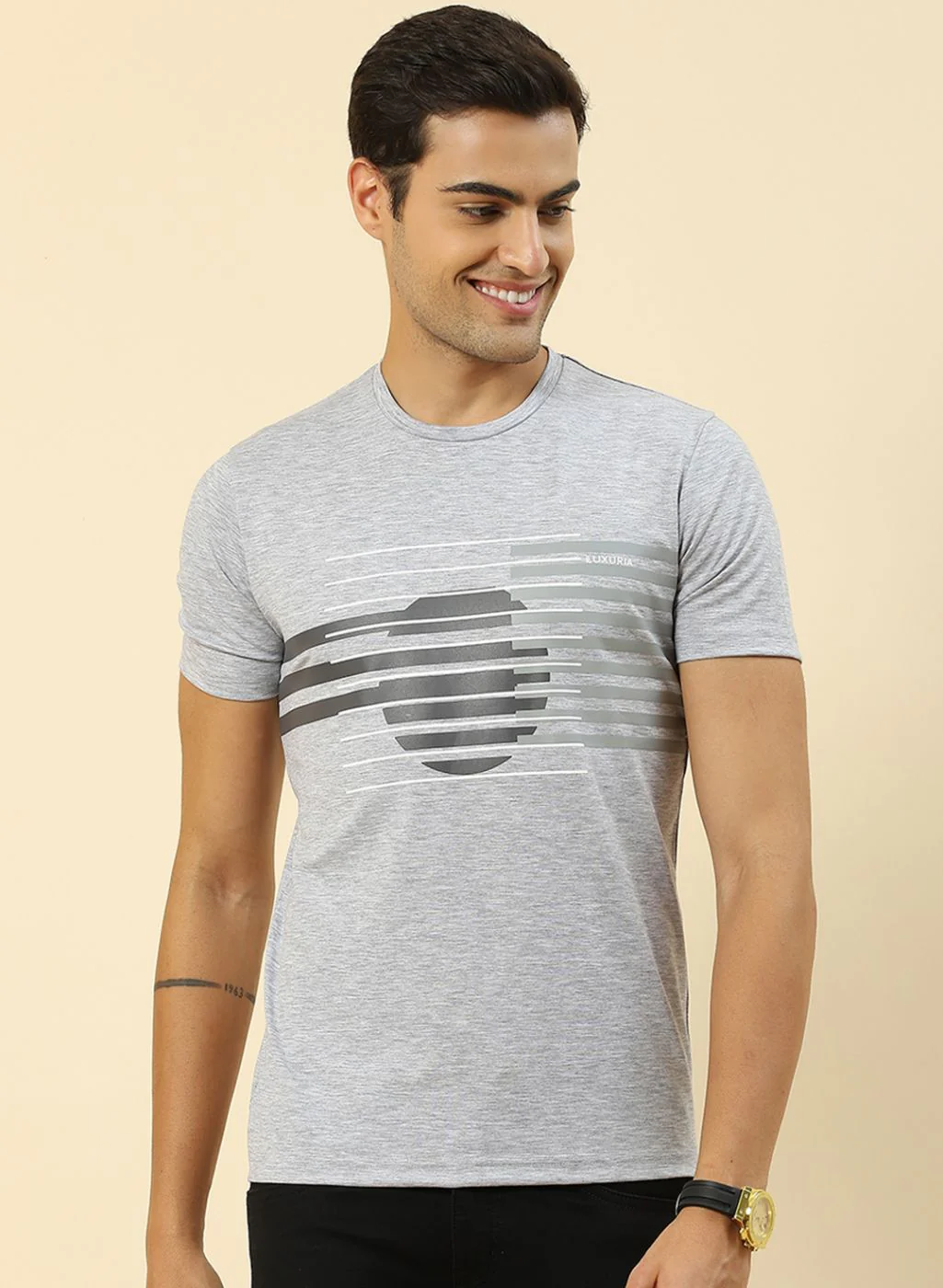 Men Grey Printed T-Shirt - Image 2