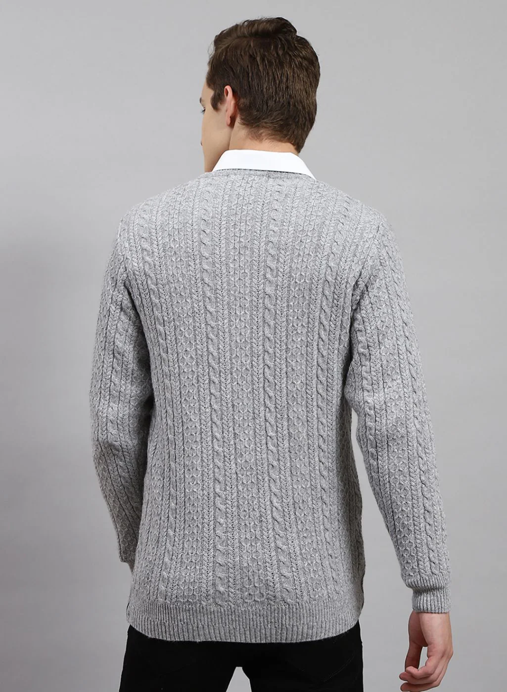 Men Grey Self Design Lamb wool Pullover - Image 5