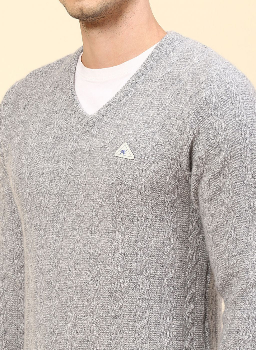 Men Grey Self Design Lamb wool Pullover - Image 6