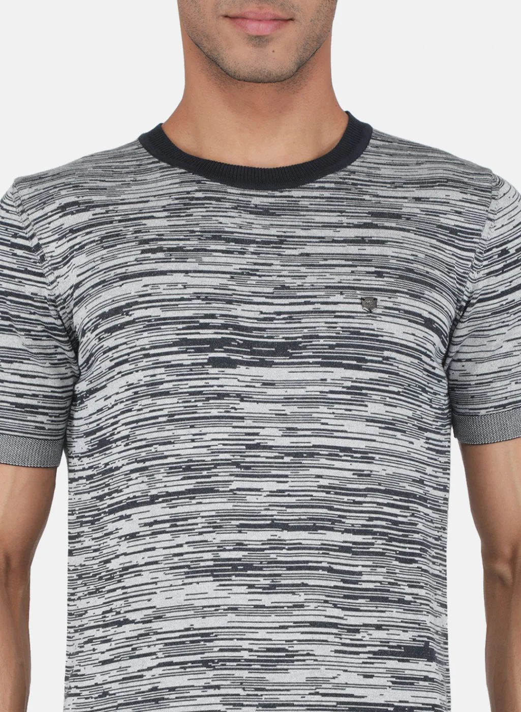 Men Grey Self Design T-Shirt - Image 5