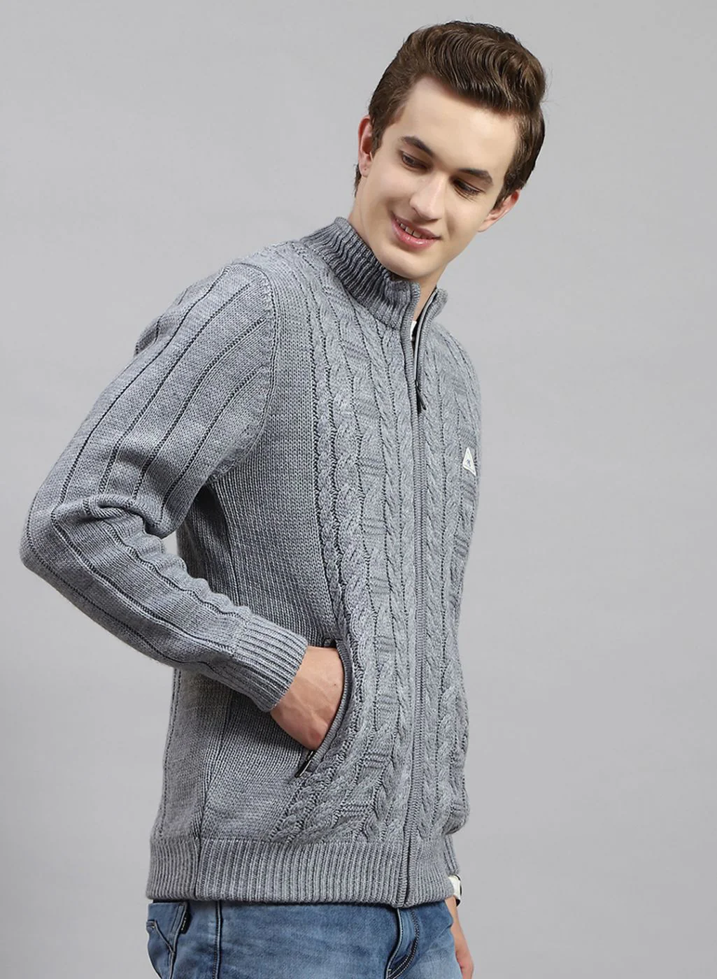 Men Grey Self Design Wool blend Jacket - Image 4