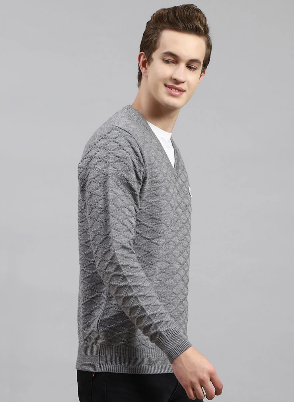 Men Grey Self Design Wool blend Pullover - Image 4