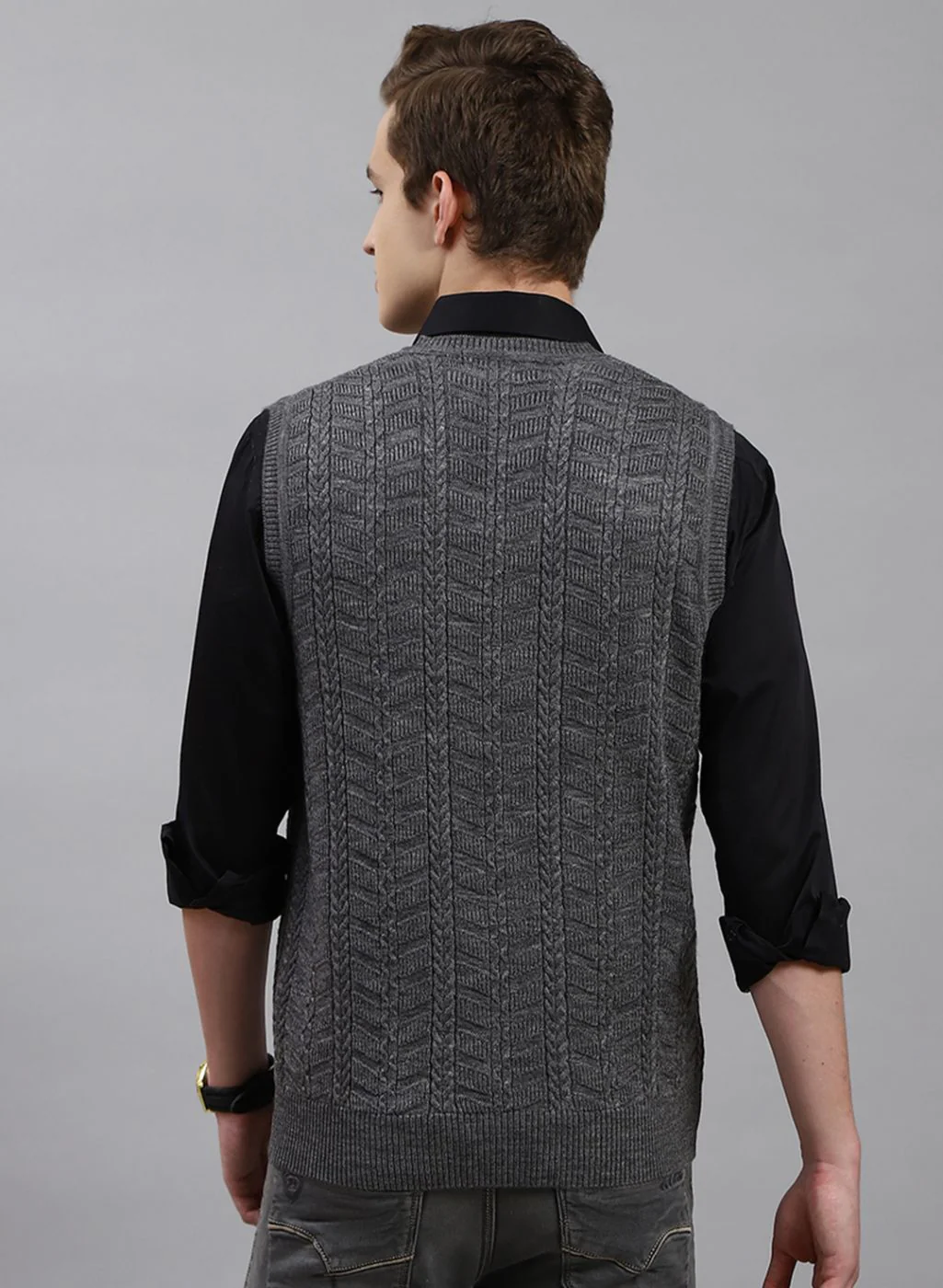 Men Grey Self Design Wool blend Sweater - Image 5